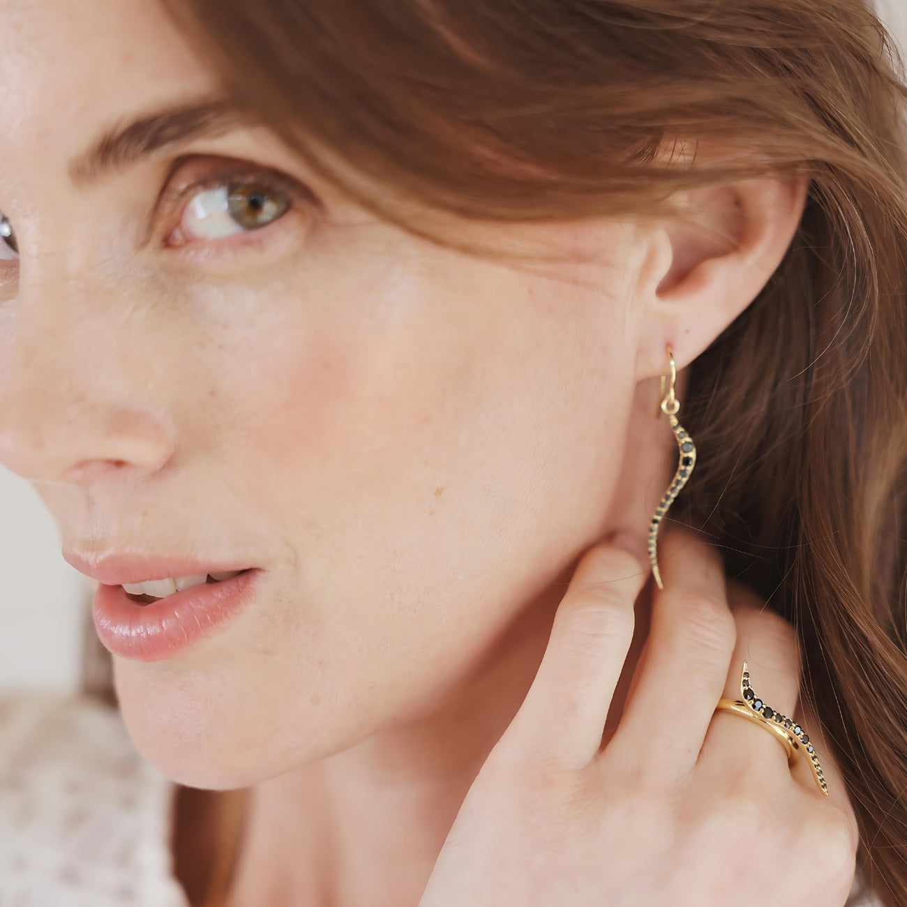 Swirl Earrings Gold Vermeil With Black Onyx Cz