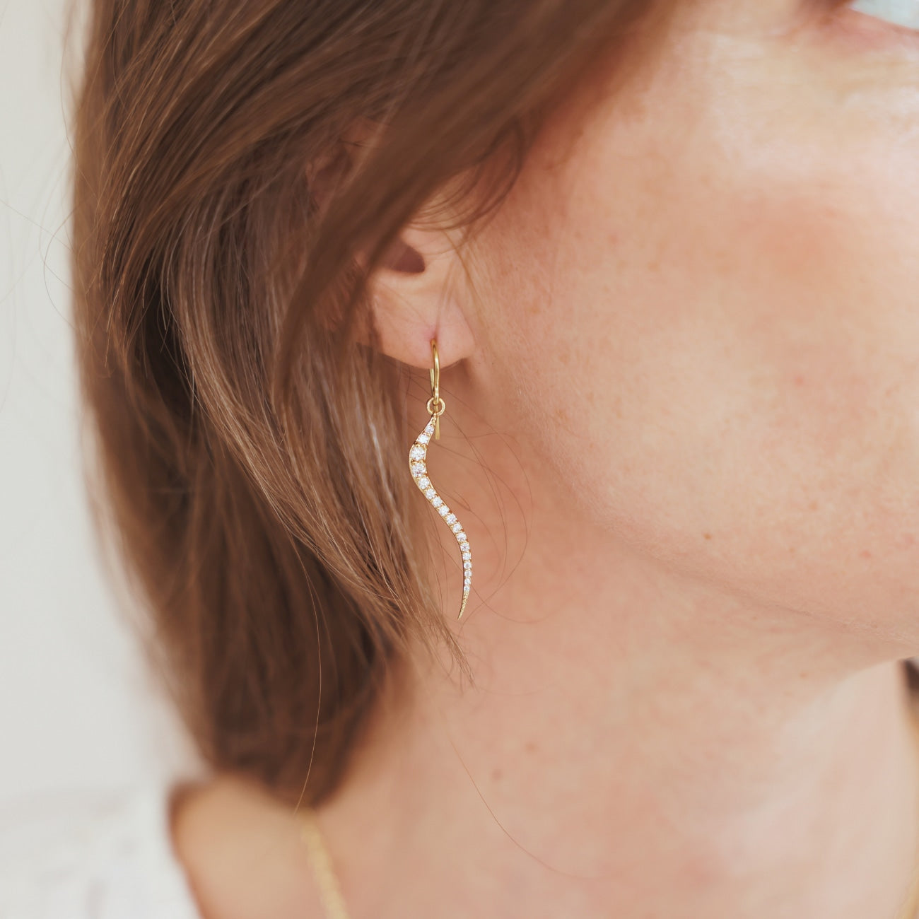 Swirl Earrings Gold Vermeil With Clear Cz