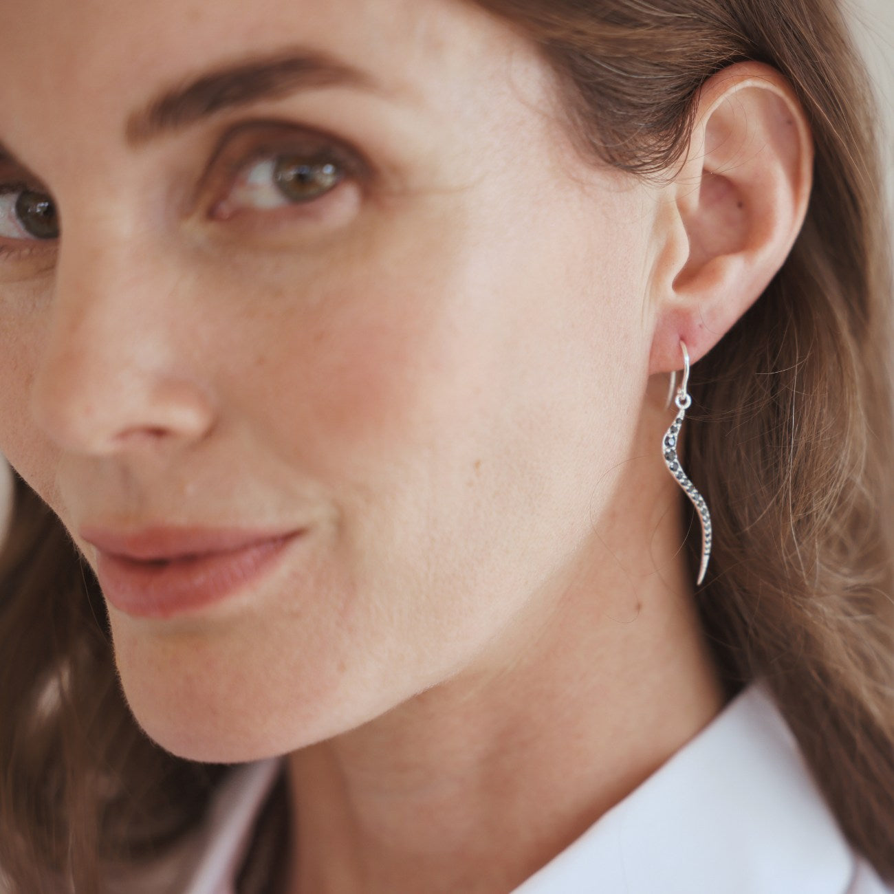 Swirl Earrings Silver With Black Onyx Cz