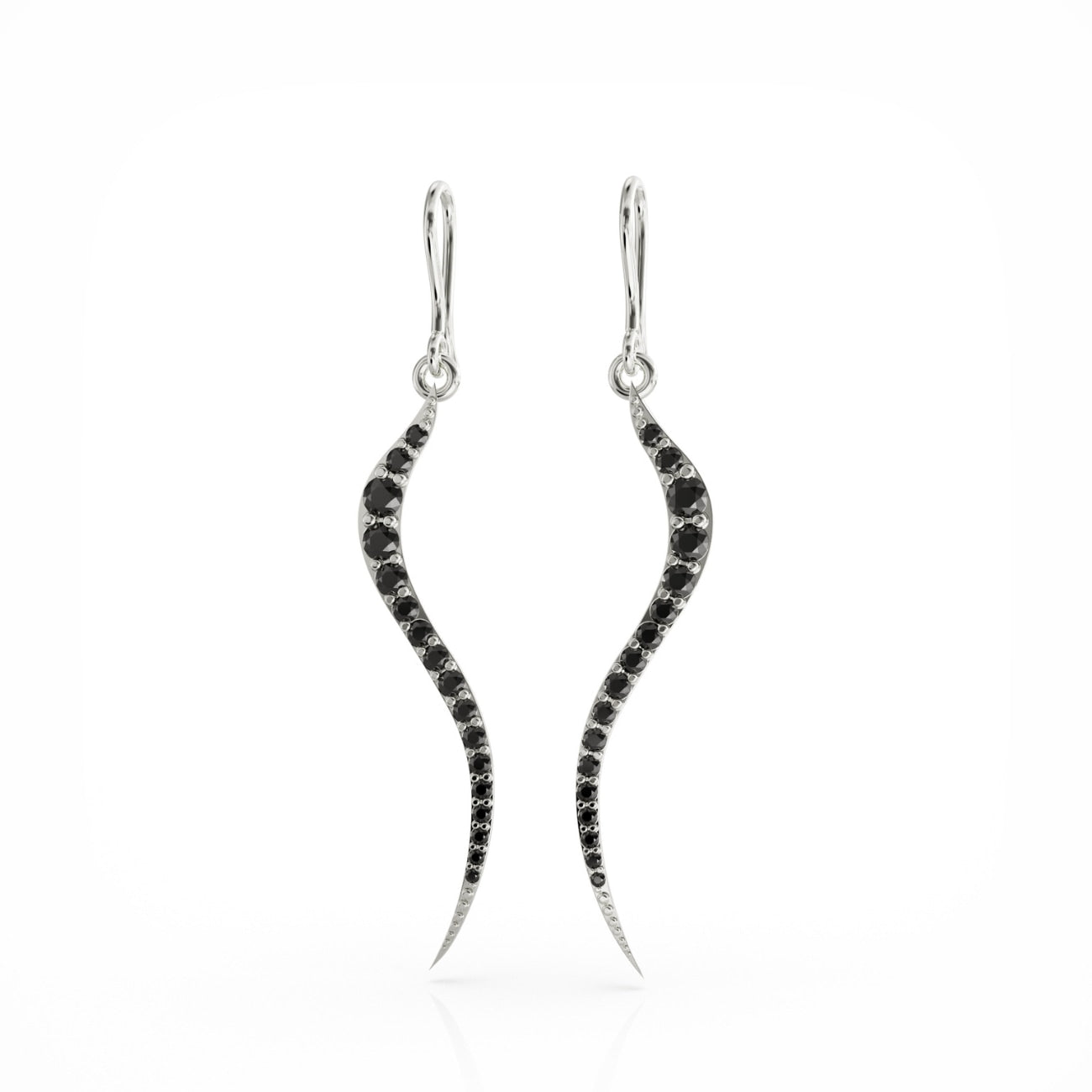 Swirl Earrings Silver With Black Onyx Cz