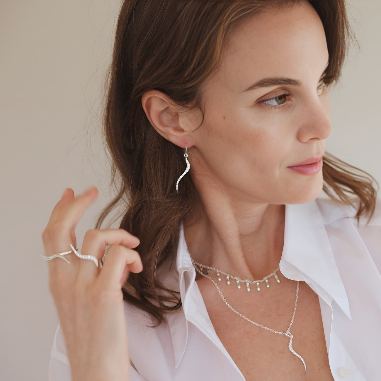 Swirl Earrings Silver With Clear Cz