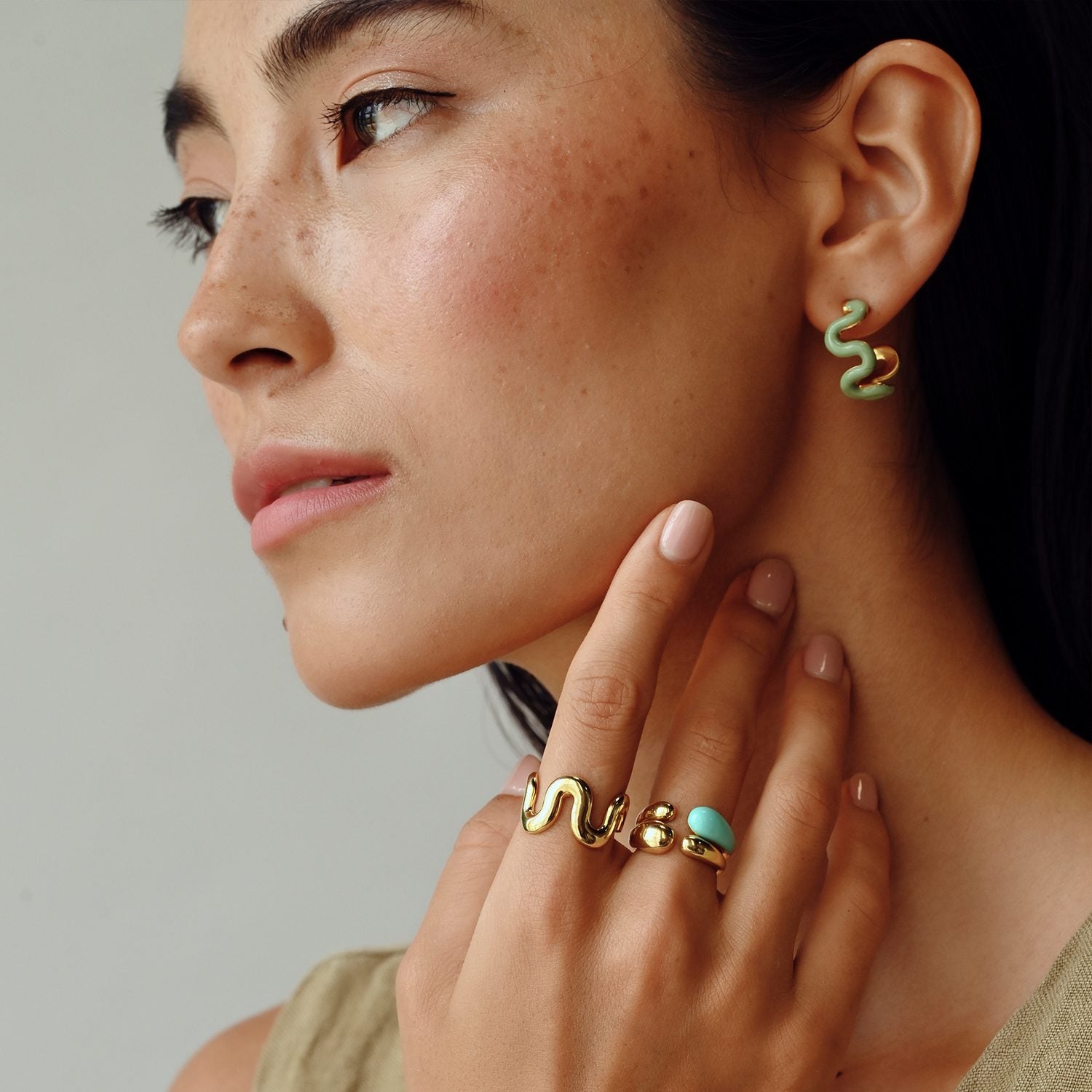 Swirl Enamel Hoops - Sage Green