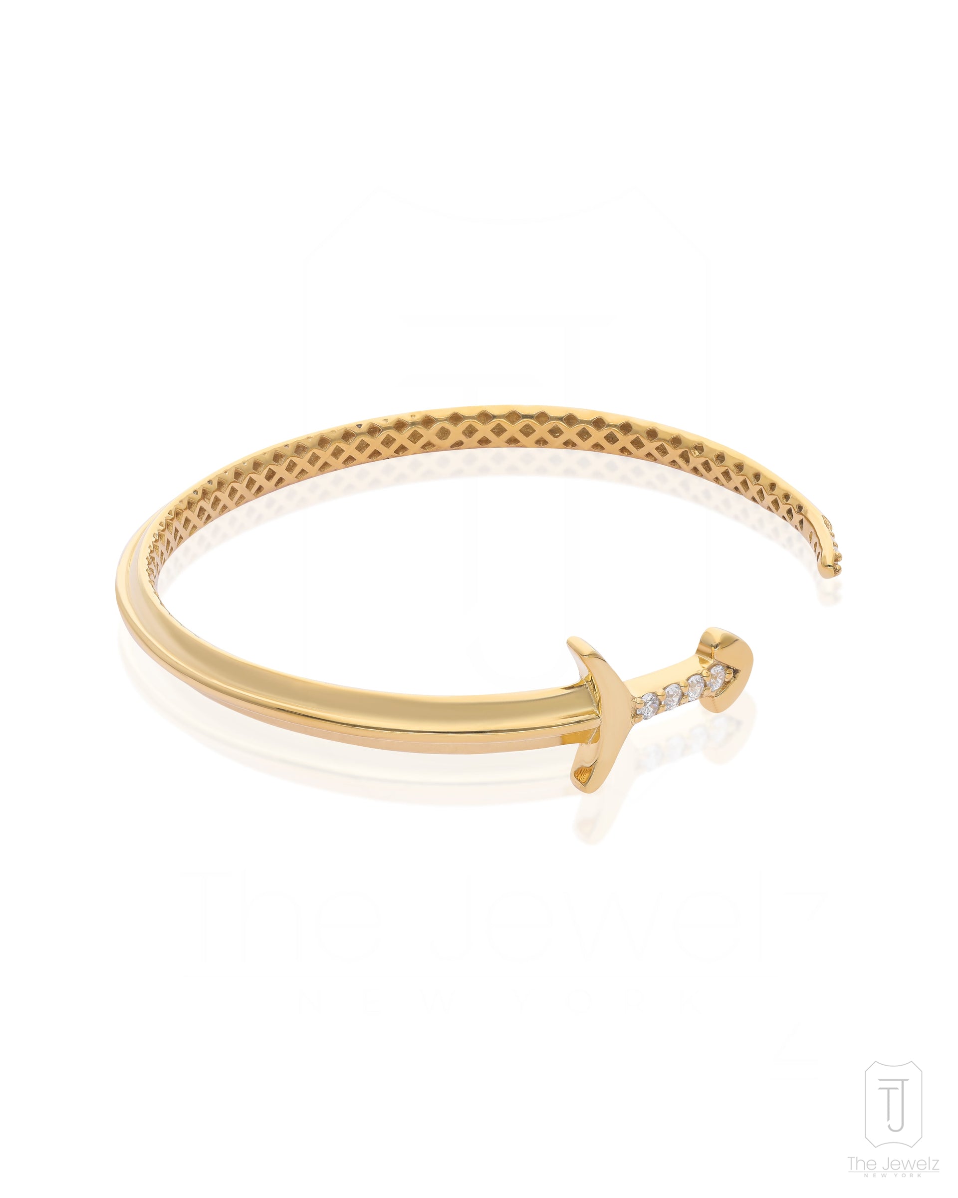 Sword Cuff Gold Plated Bracelet In Silver Standard Bangle Size. -6.5 Cm