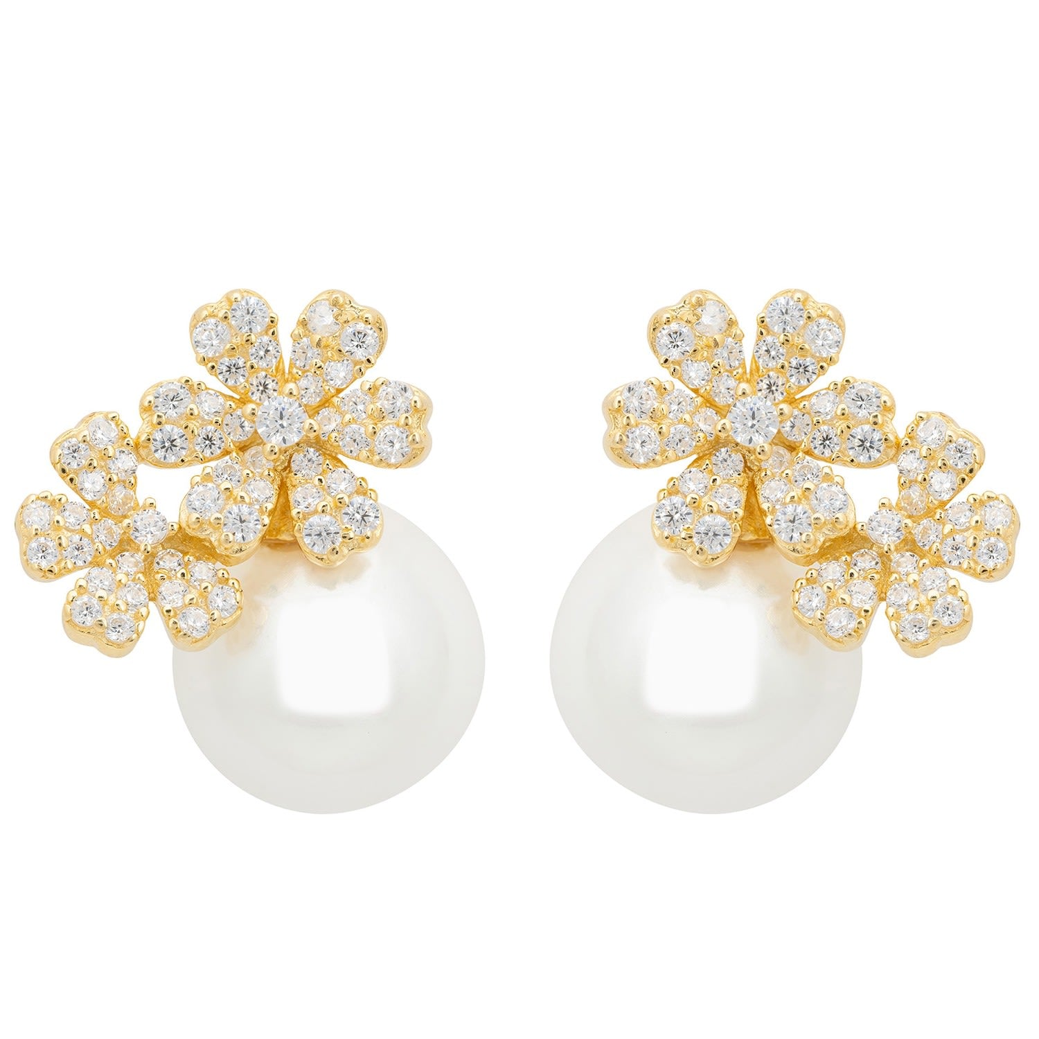 Bouquet And Pearl Stud Earrings Gold