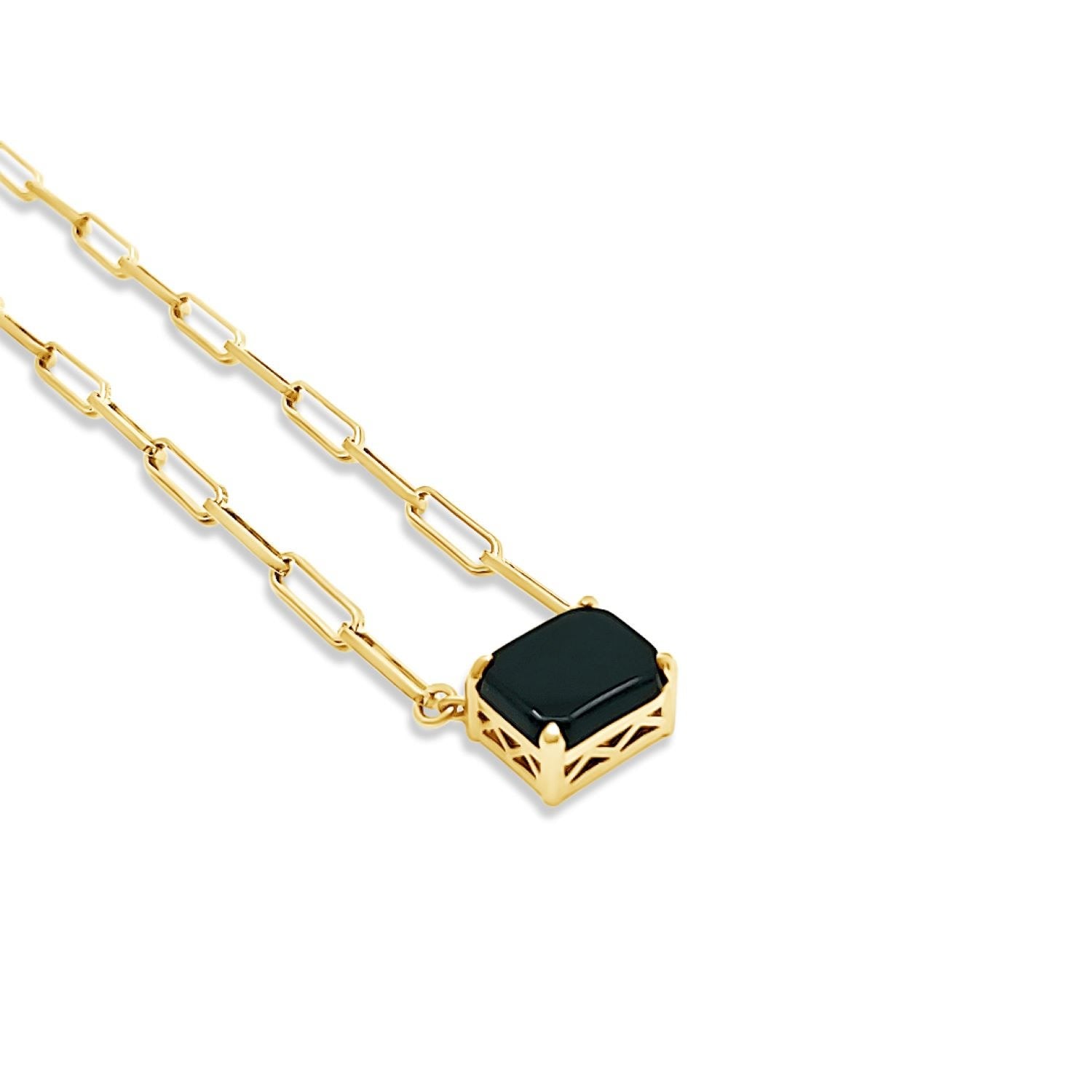 Paperclip Chain With Colored Stone Black Onyx - Gold