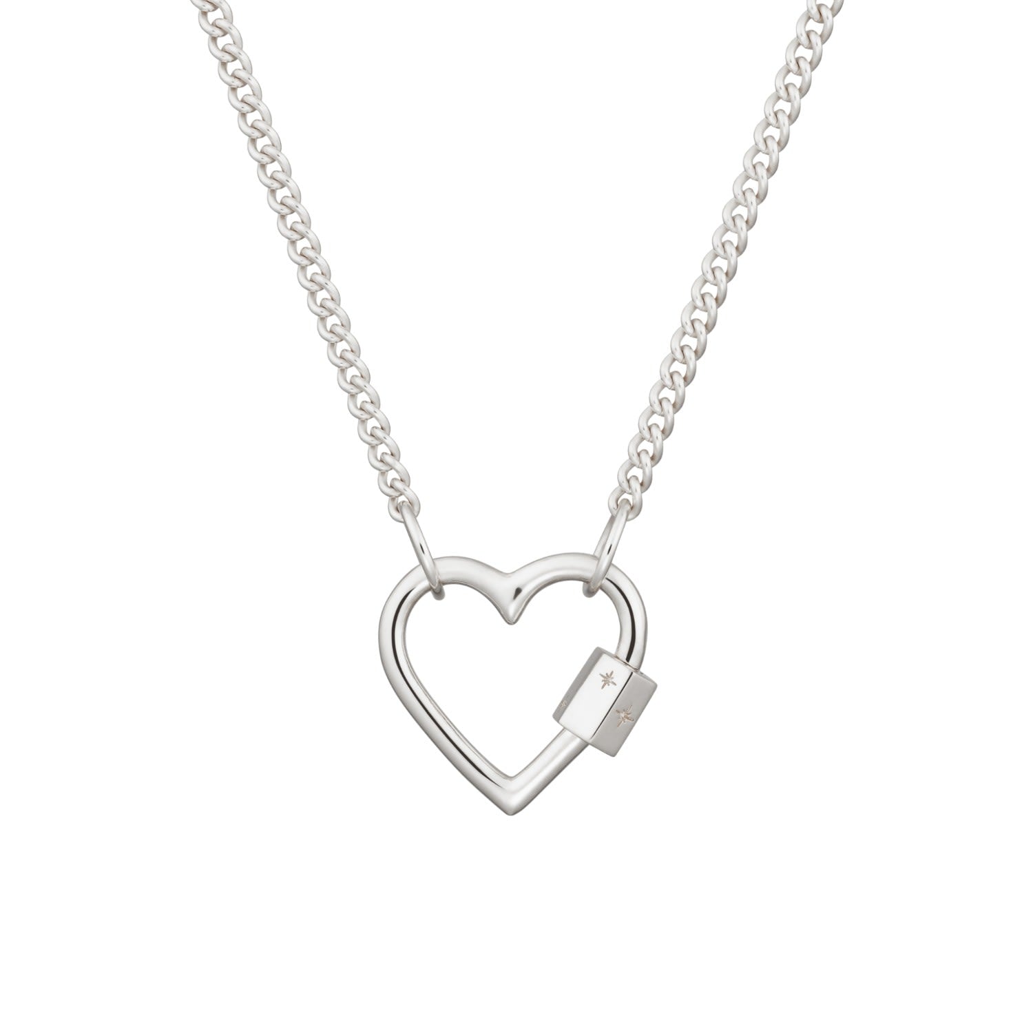 Sterling Silver Heart Carabiner Curb Chain Necklace