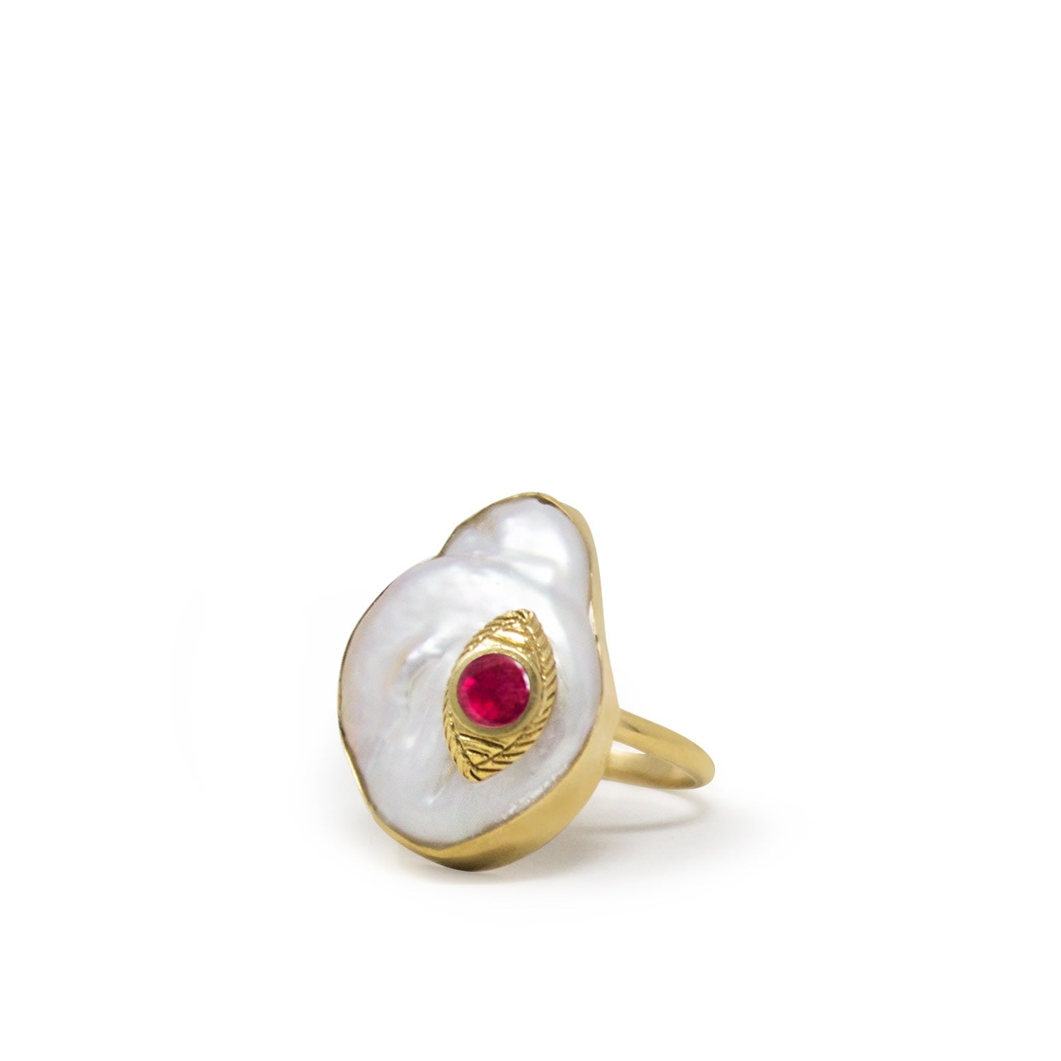 The Eye Gold-Plated Ruby & Pearl Ring