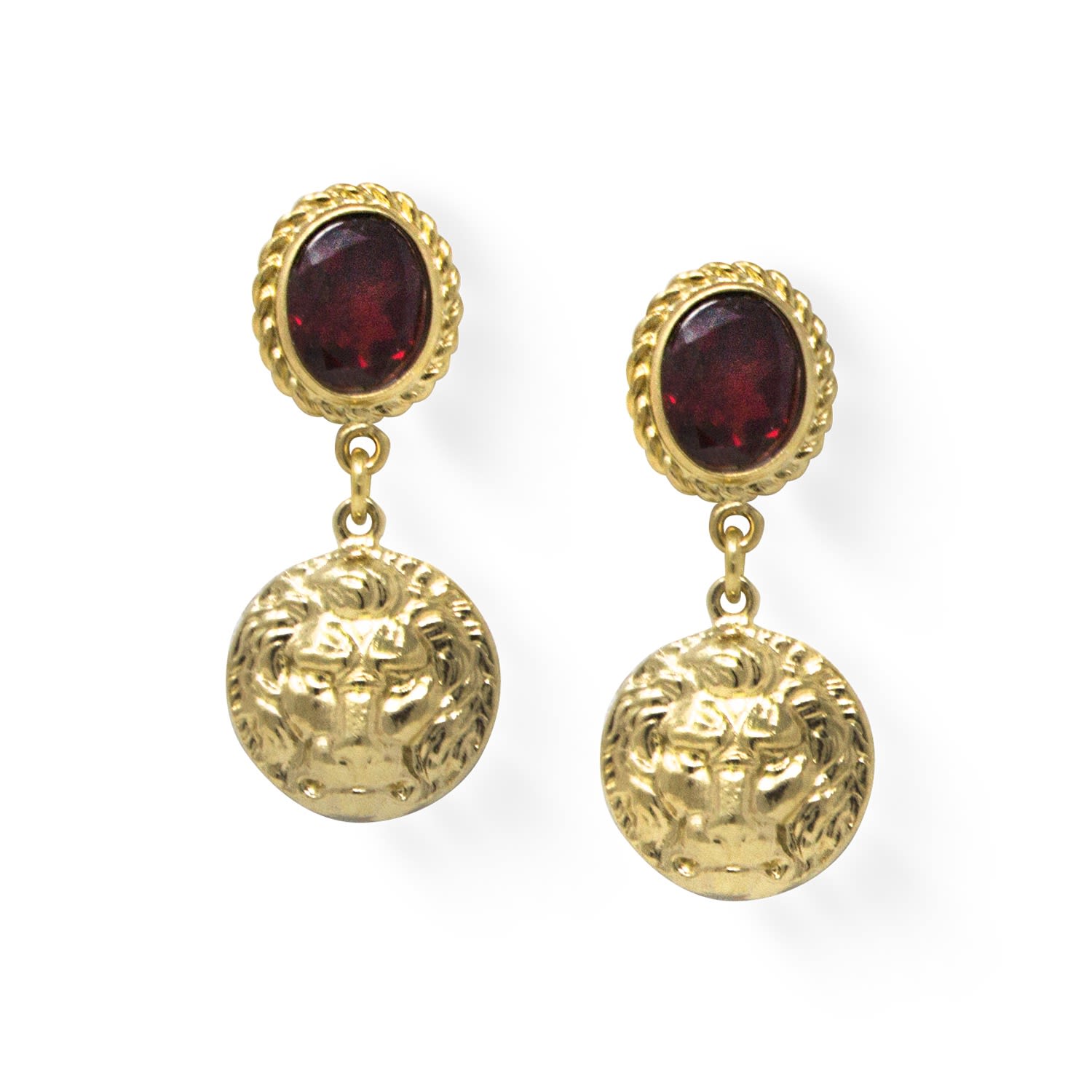 The Lion Gold-Plated Garnet Earrings