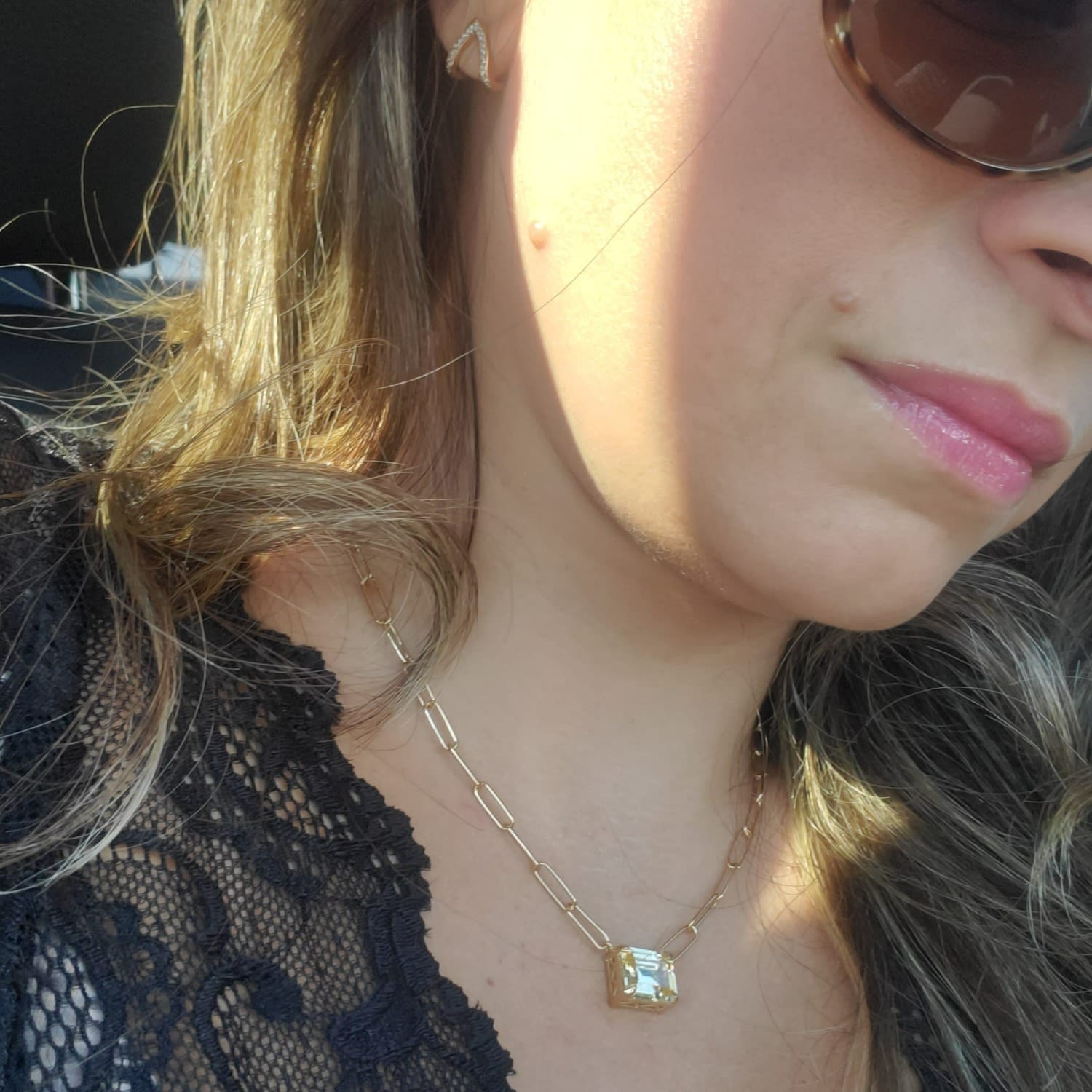 Paperclip Chain With Colored Stone Canary - Gold