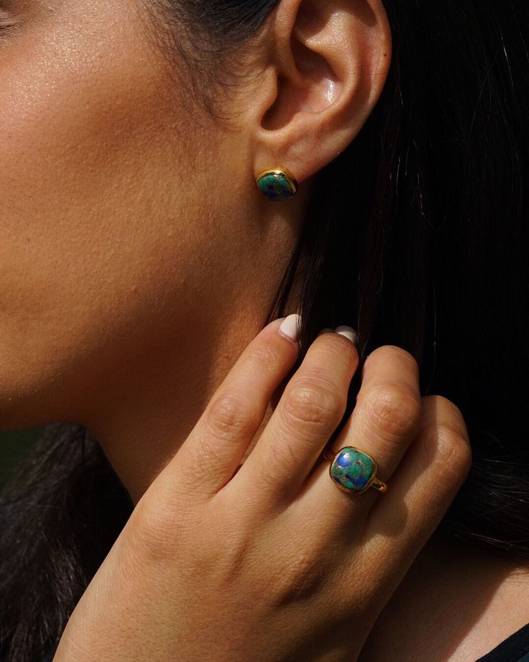 Azurite And Malachite Unique Gemstone Crystal Stacking Ring
