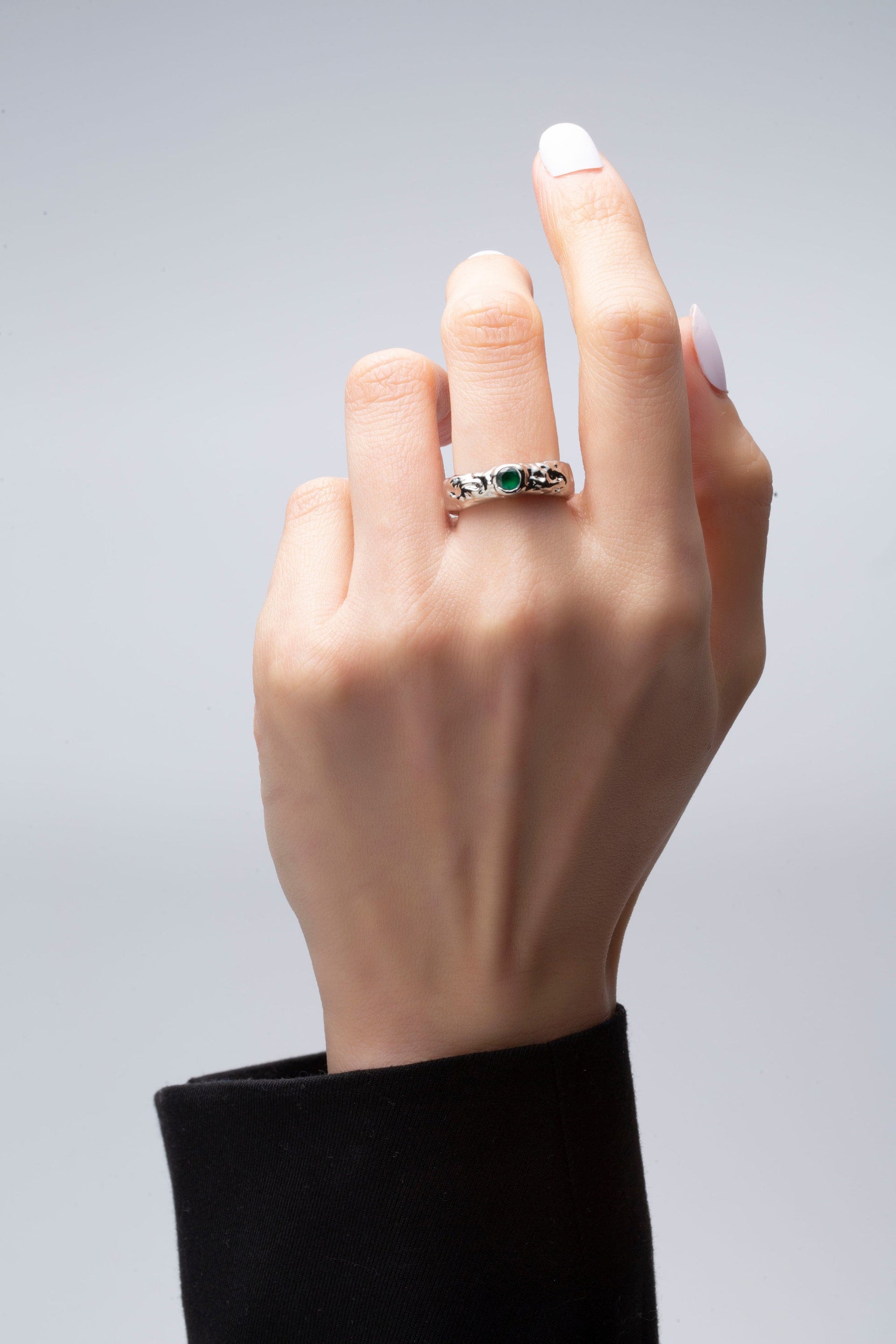 Sylvie Silver Molten Emerald Stackable Ring