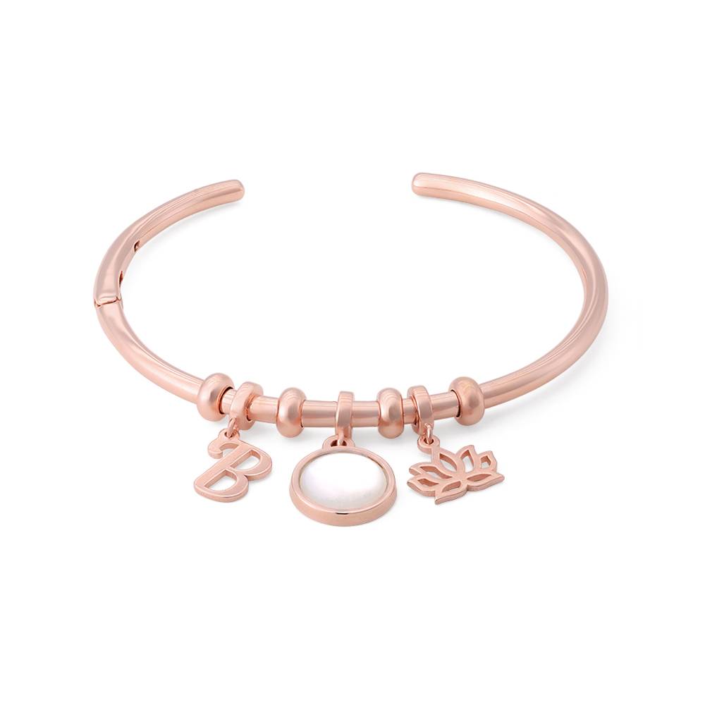 Symbolic Initial Bangle Bracelet with Semi-Precious Stone in 18K Rose Gold Plating