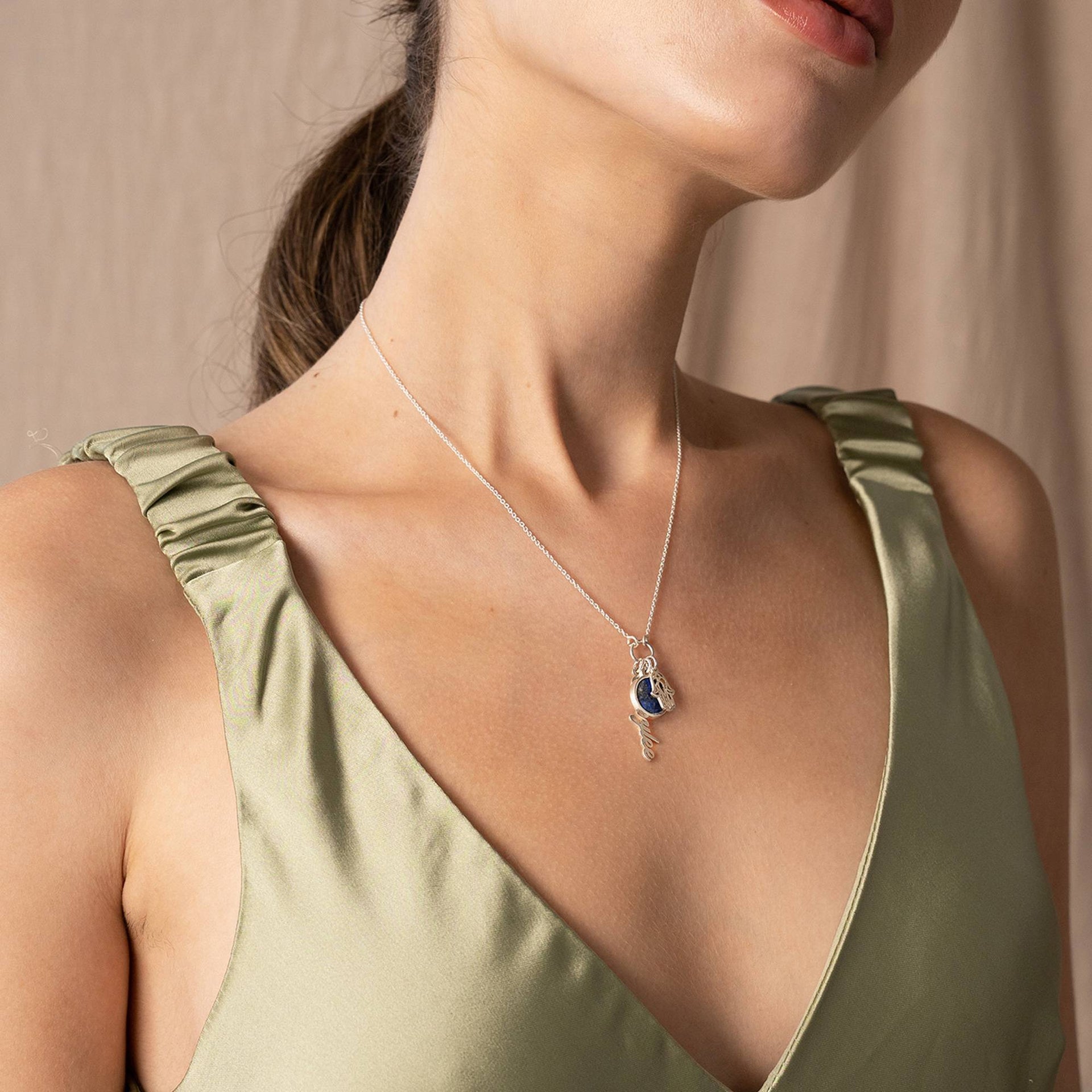 Symbolic Name Necklace with Semi-Precous Stone in Sterling Silver