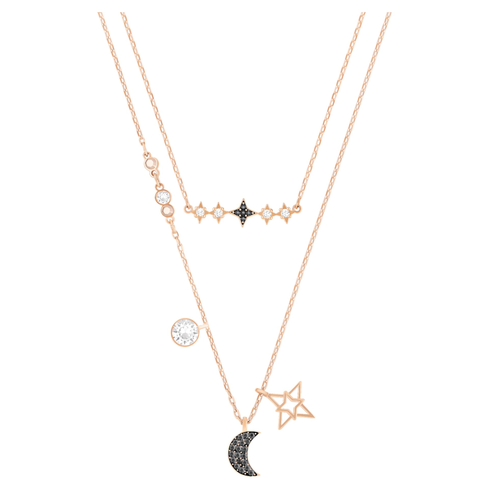 SYMBOLICA NECKLACE SET 2 MOON AND STAR BLACK ROSE GOLD TONE PLATED