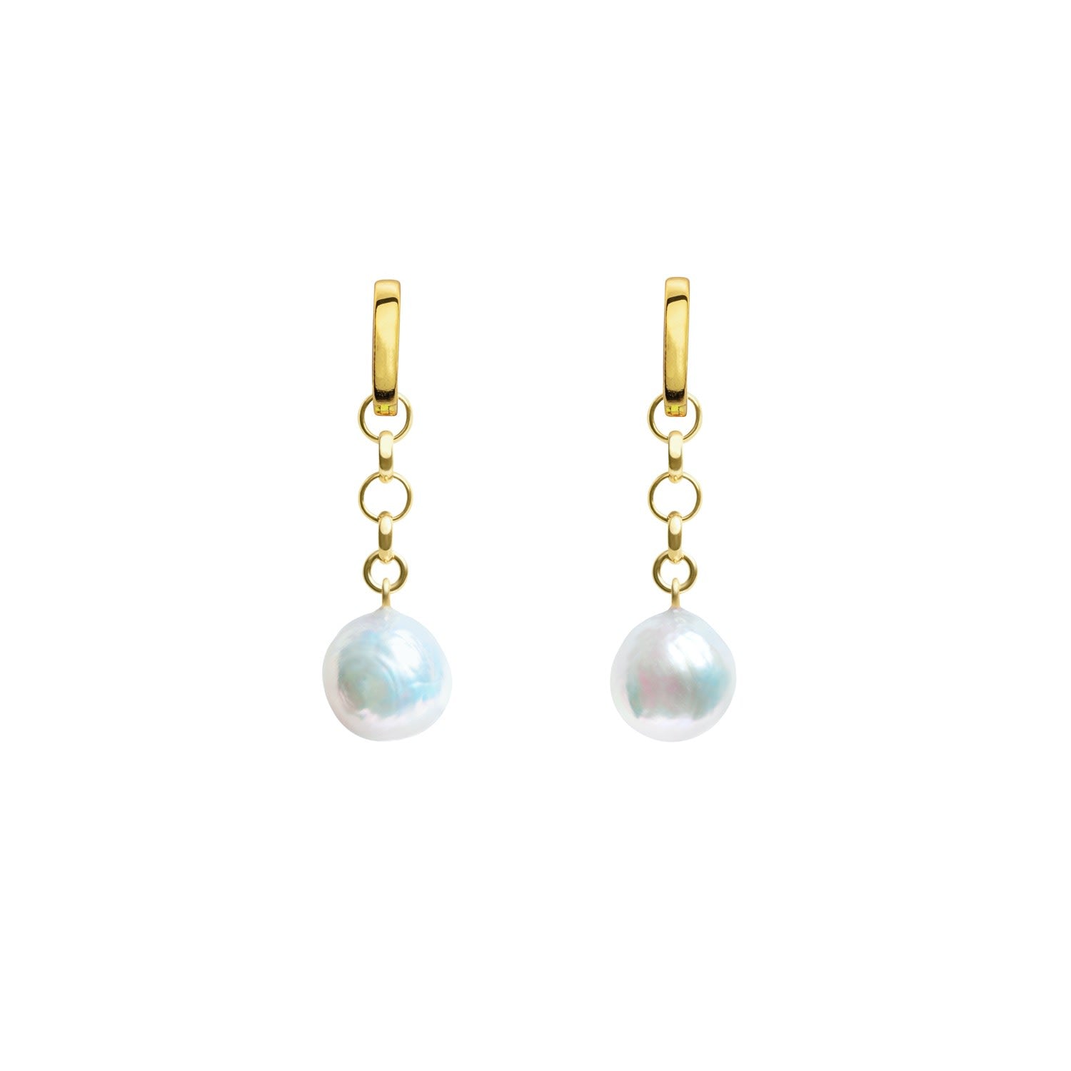 Aelia Chain Baroque Pearl Hoop Earrings - Gold