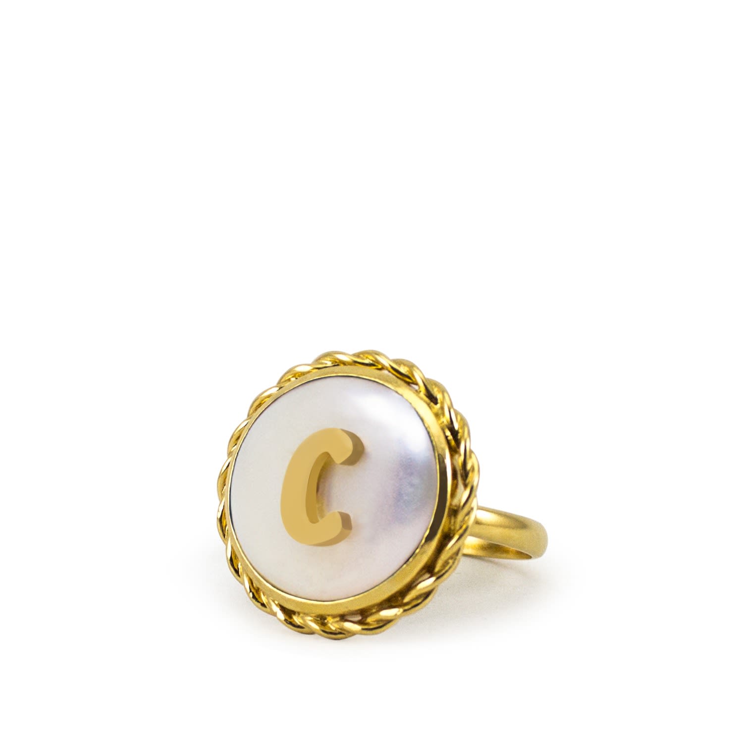 Moonglow Gold-Plated Initial C Pearl Ring