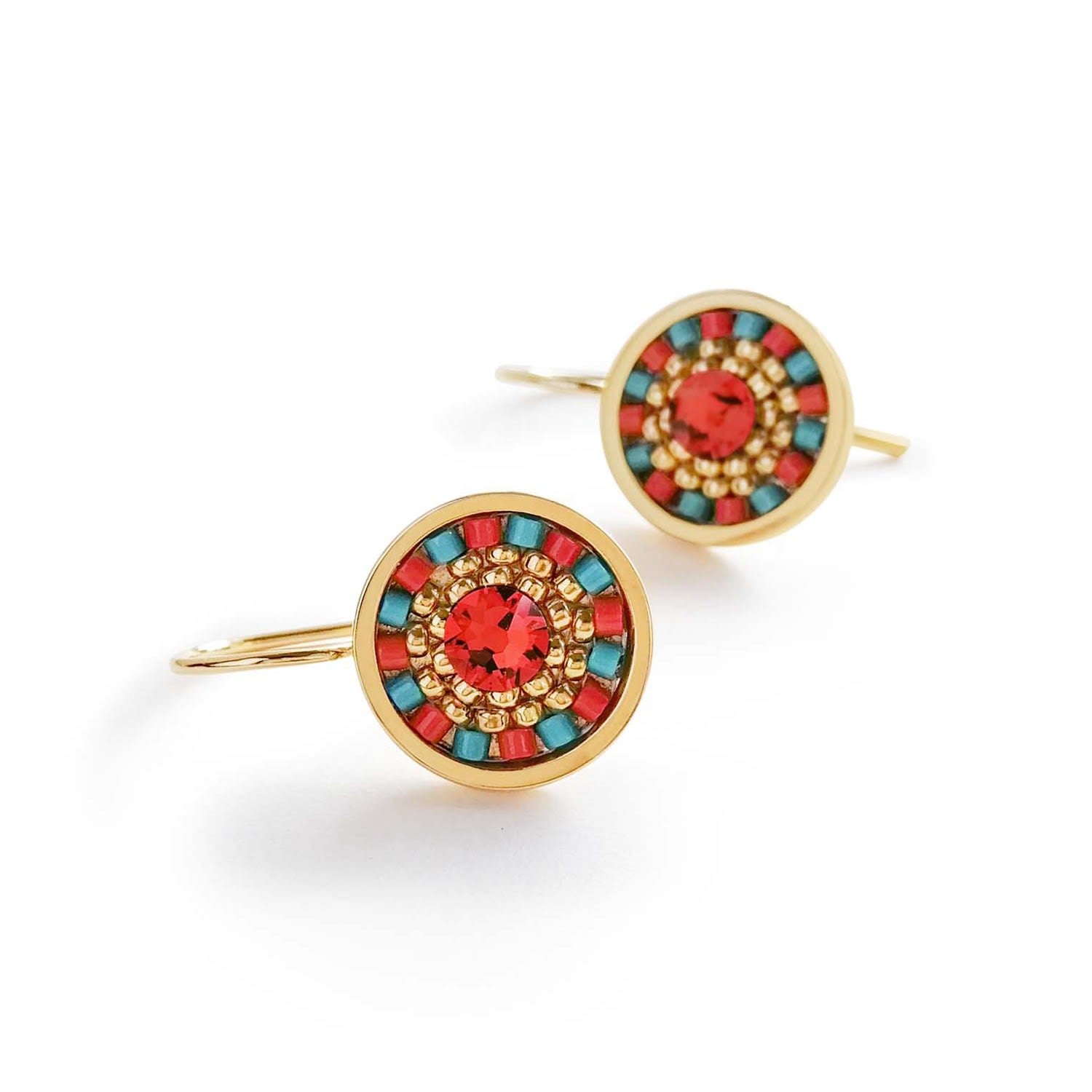 Striped Medallion Drop Earrings - Scarlet