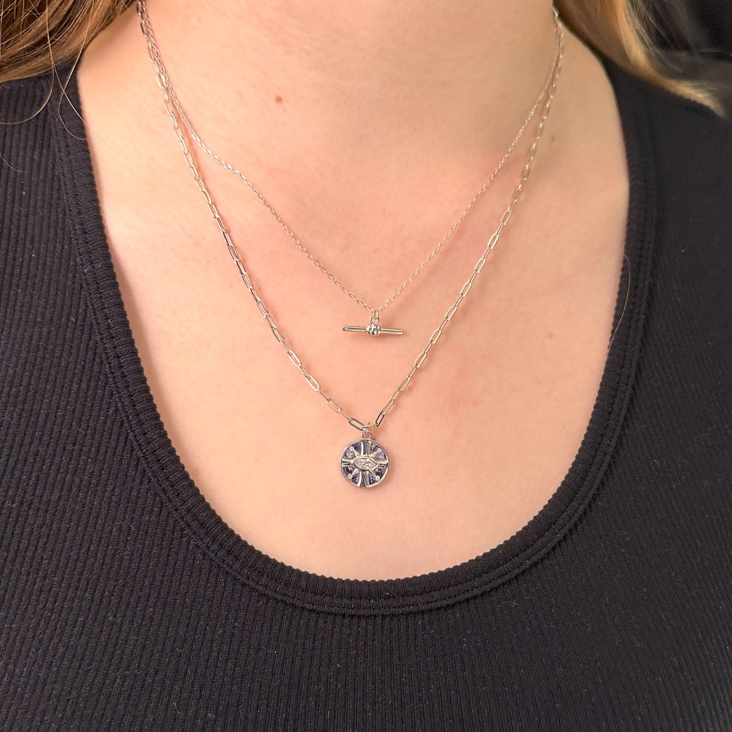 T-Bar Pendant Necklace - Silver