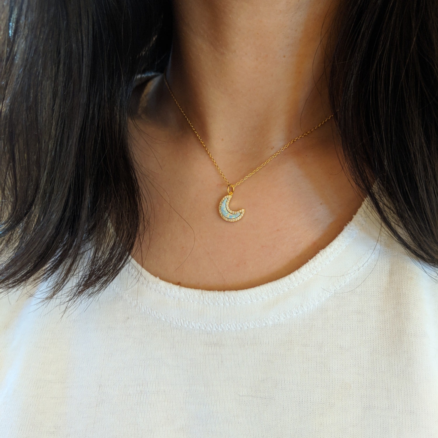 Green Opal Moon Necklace