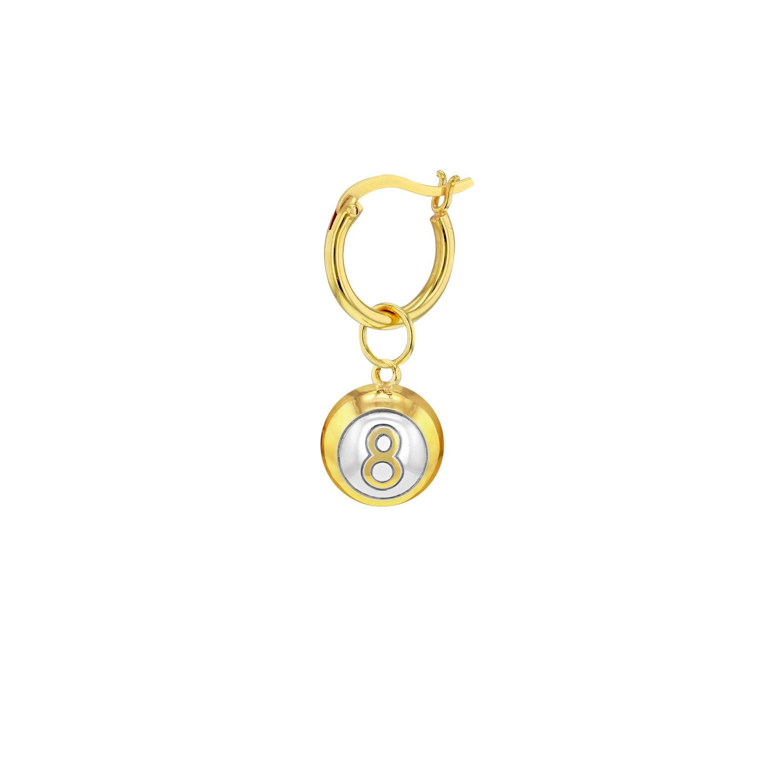 8 Ball 2 Tone Mini Charm 18Kt Gold Plated With Silver Detail On Gold Hoop