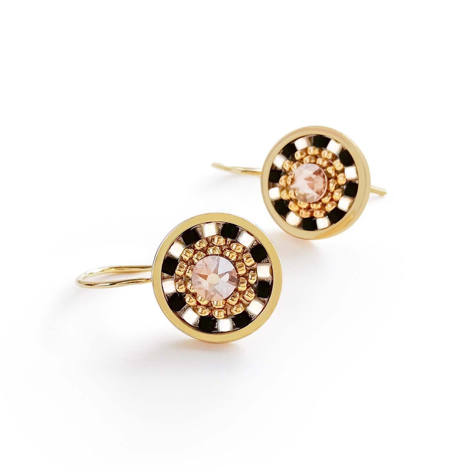 Striped Medallion Drop Earrings - Little Black Dress