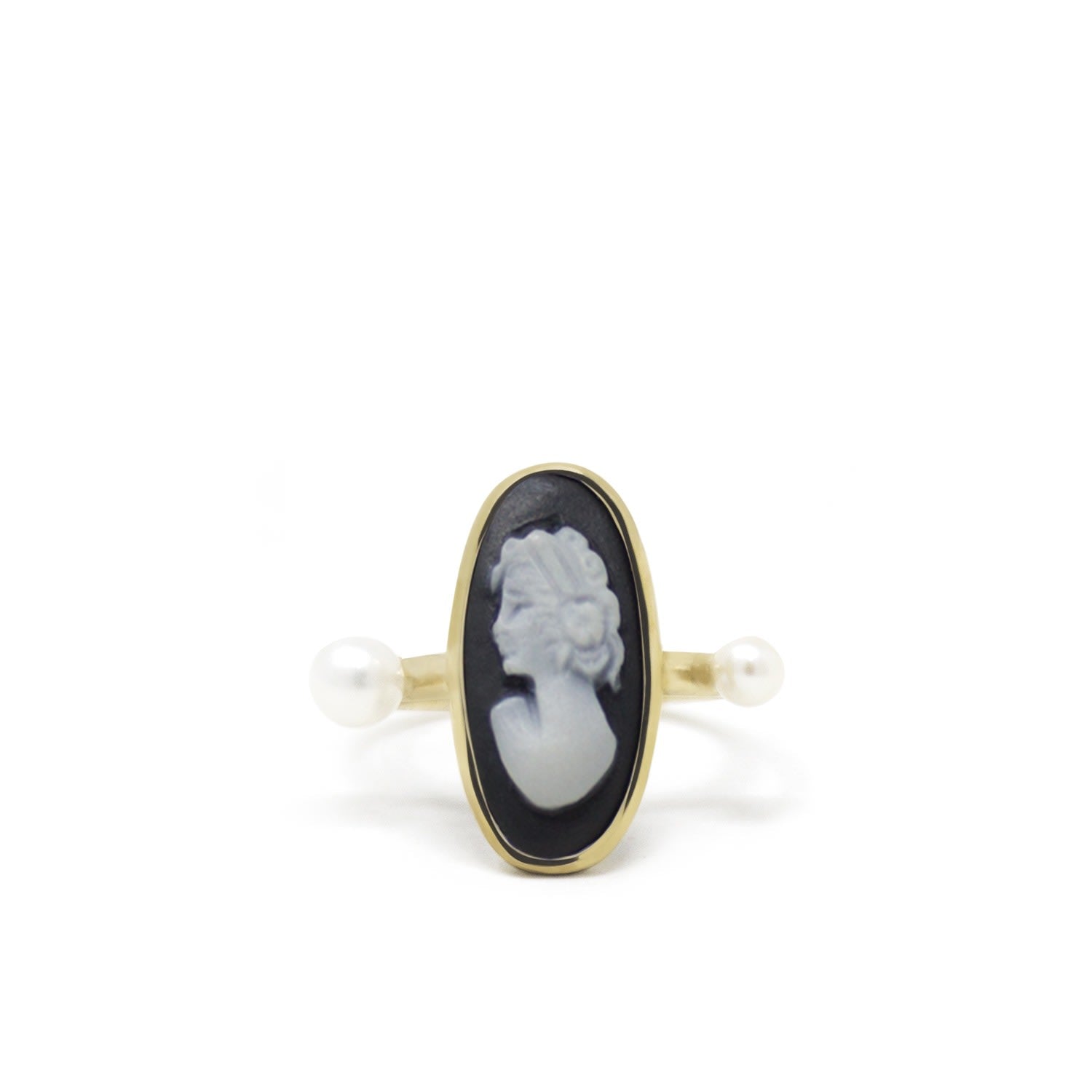 Medea Gold-Plated Black Cameo And Pearl Ring