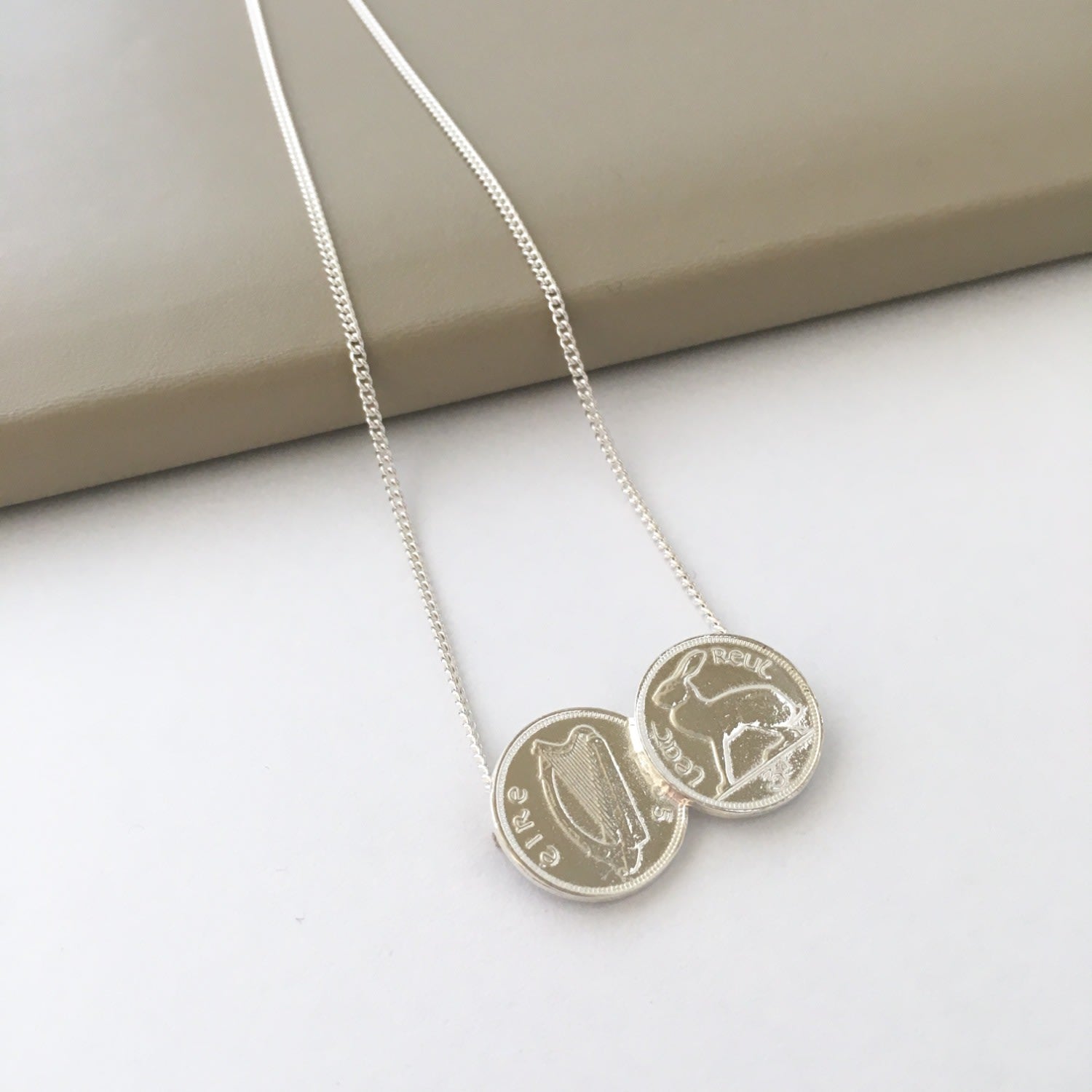 3D Double Irish Coin Necklace In Silver