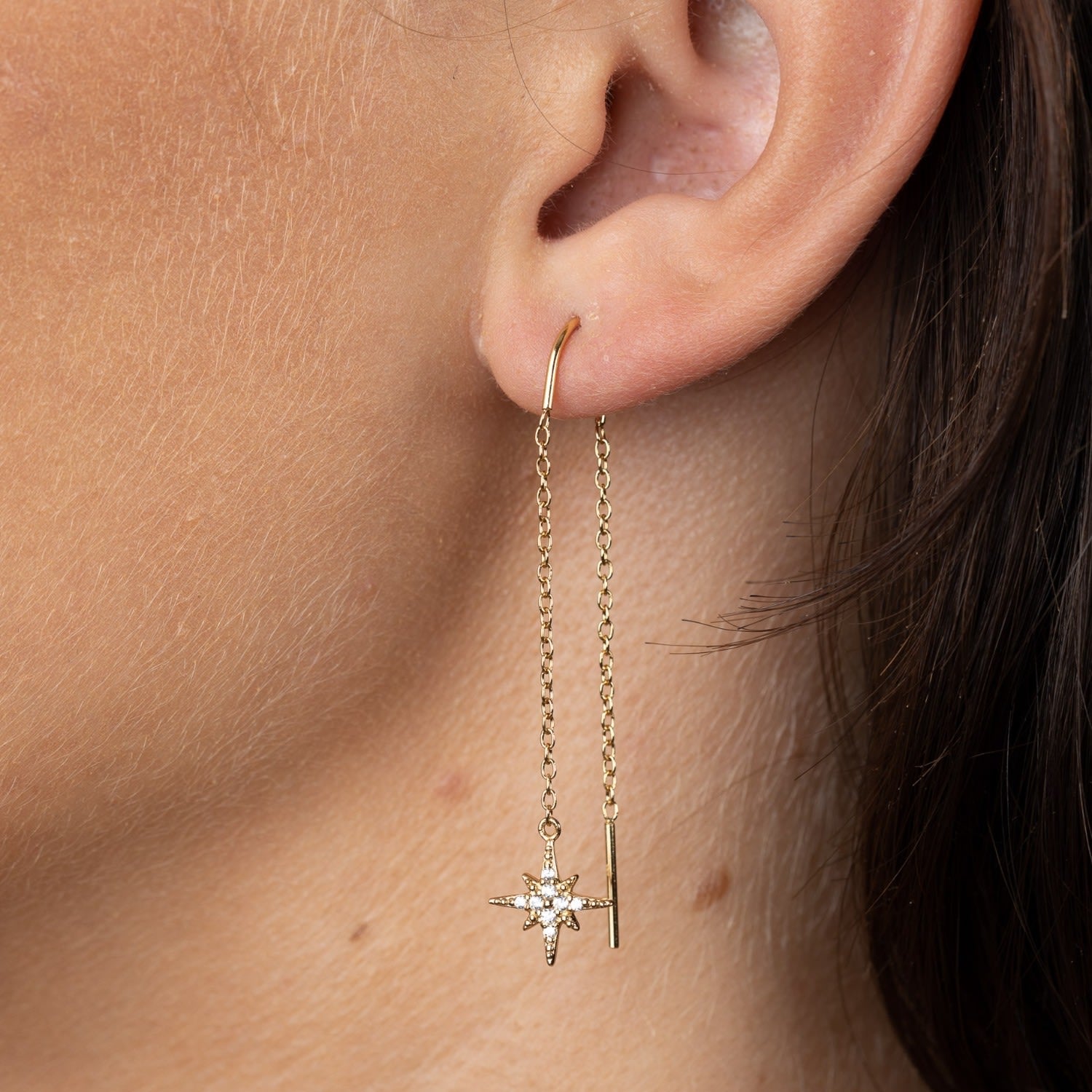 Gold Starburst Threader Earrings