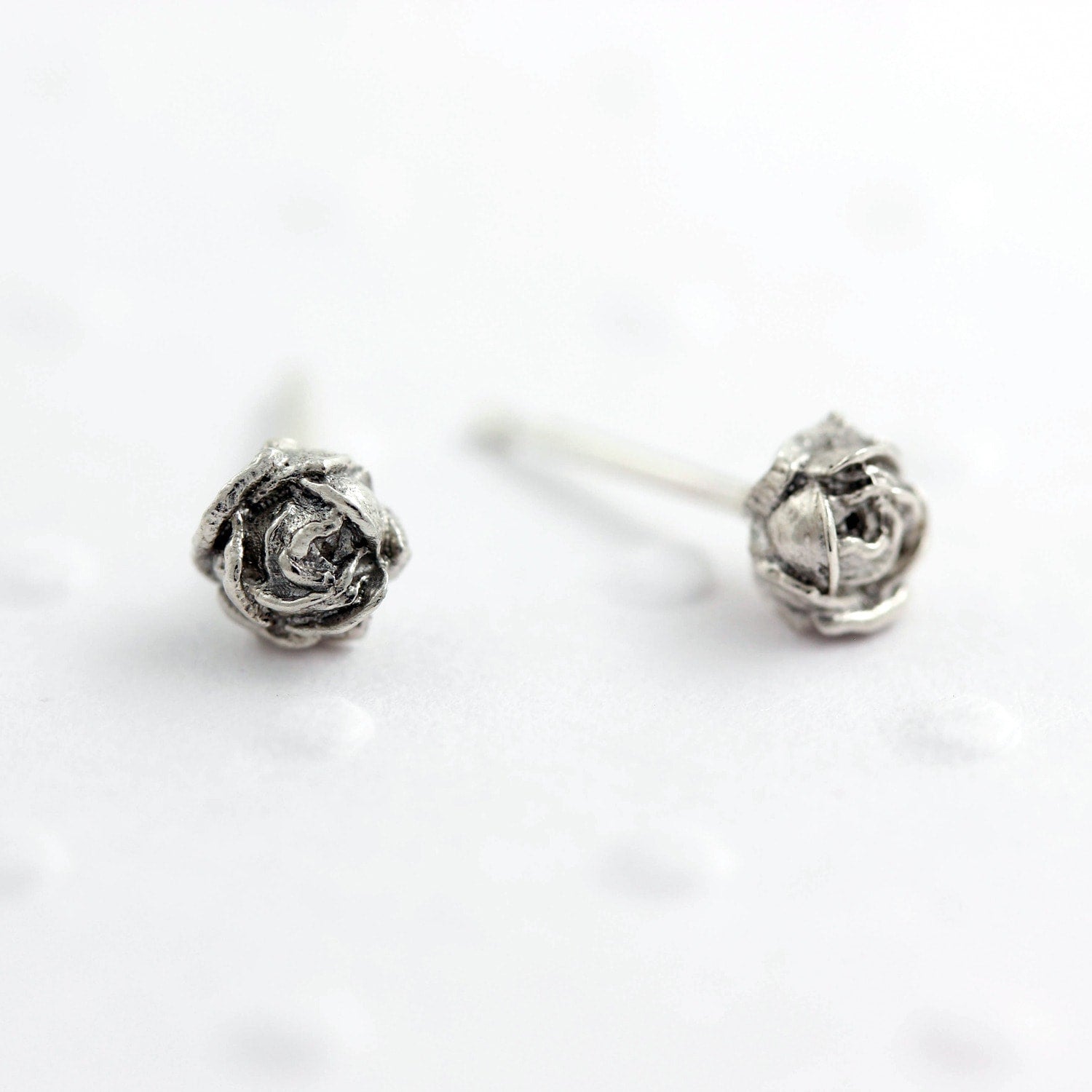 Tiny Rose Stud Earrings Silver