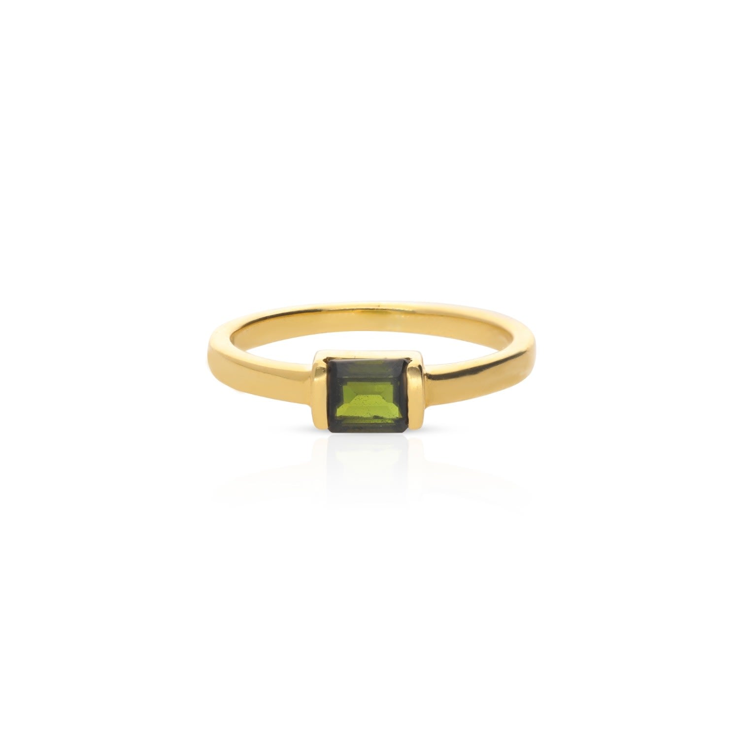 14K Gold Plated Stone Ring - Green Tourmaline