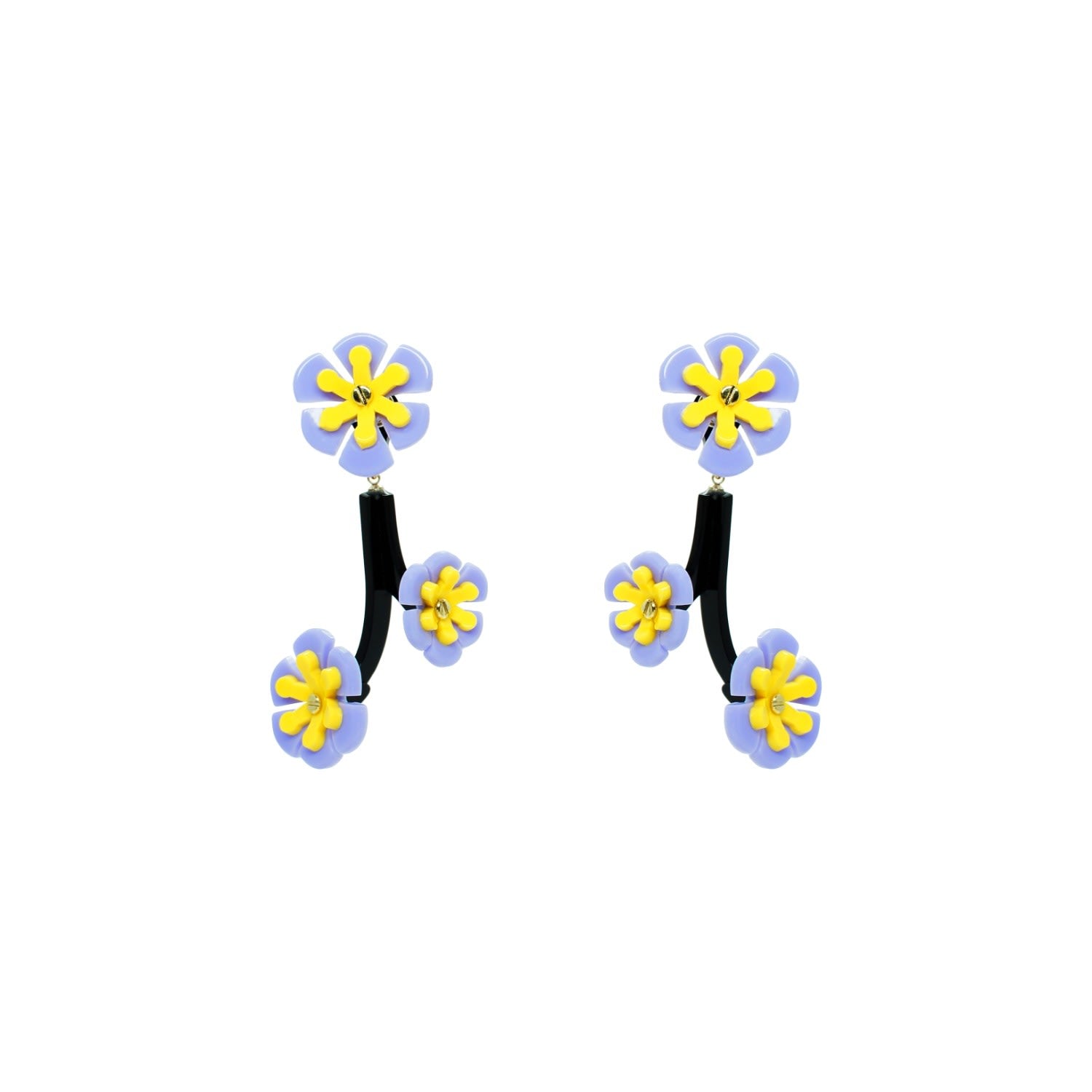 Handmade Acrylic Earring Branch Daisies Lavender