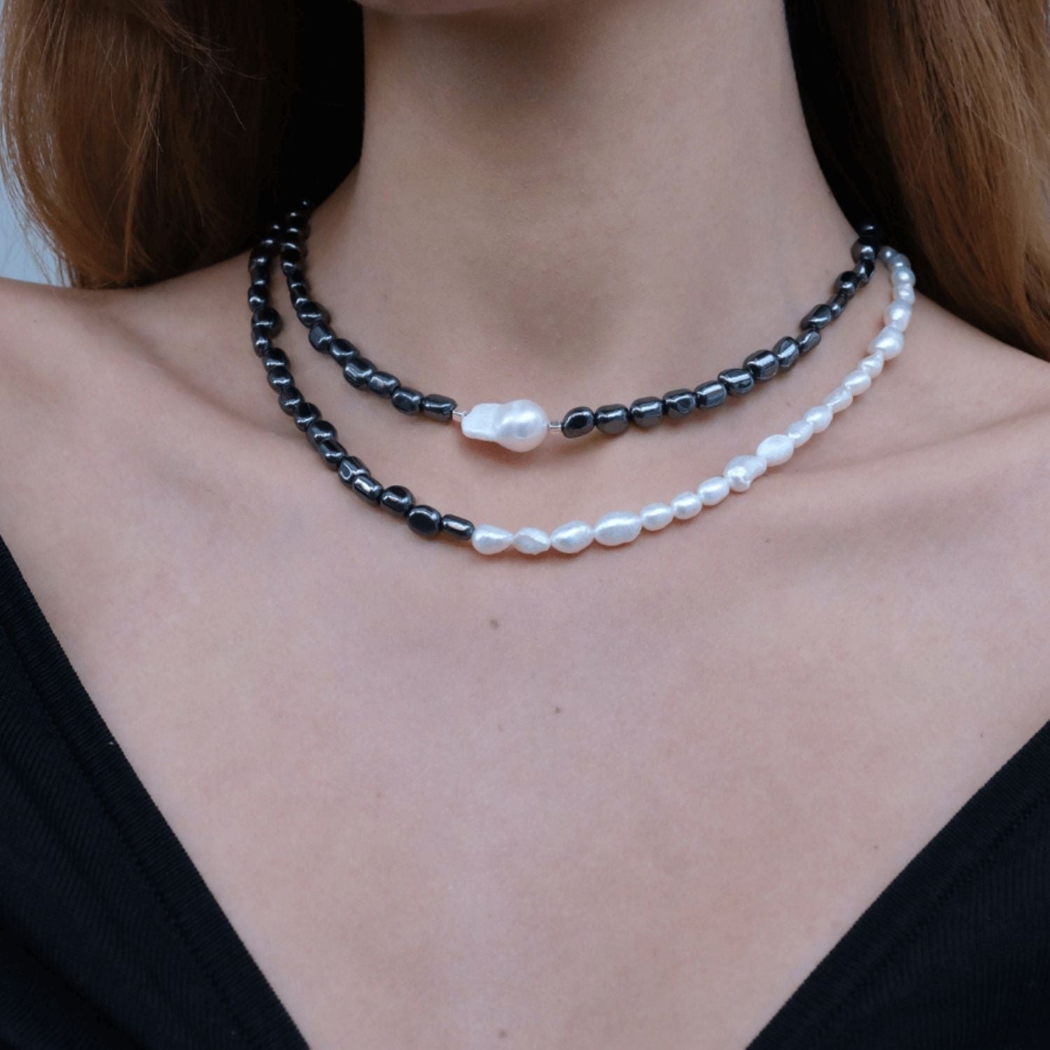 Tagma Hematite Baroque Pearl Necklace