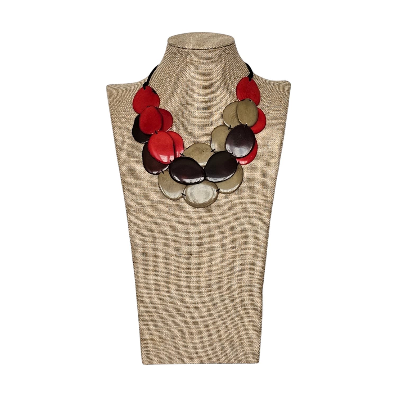 Tagua Necklace Red Garnet Taupe