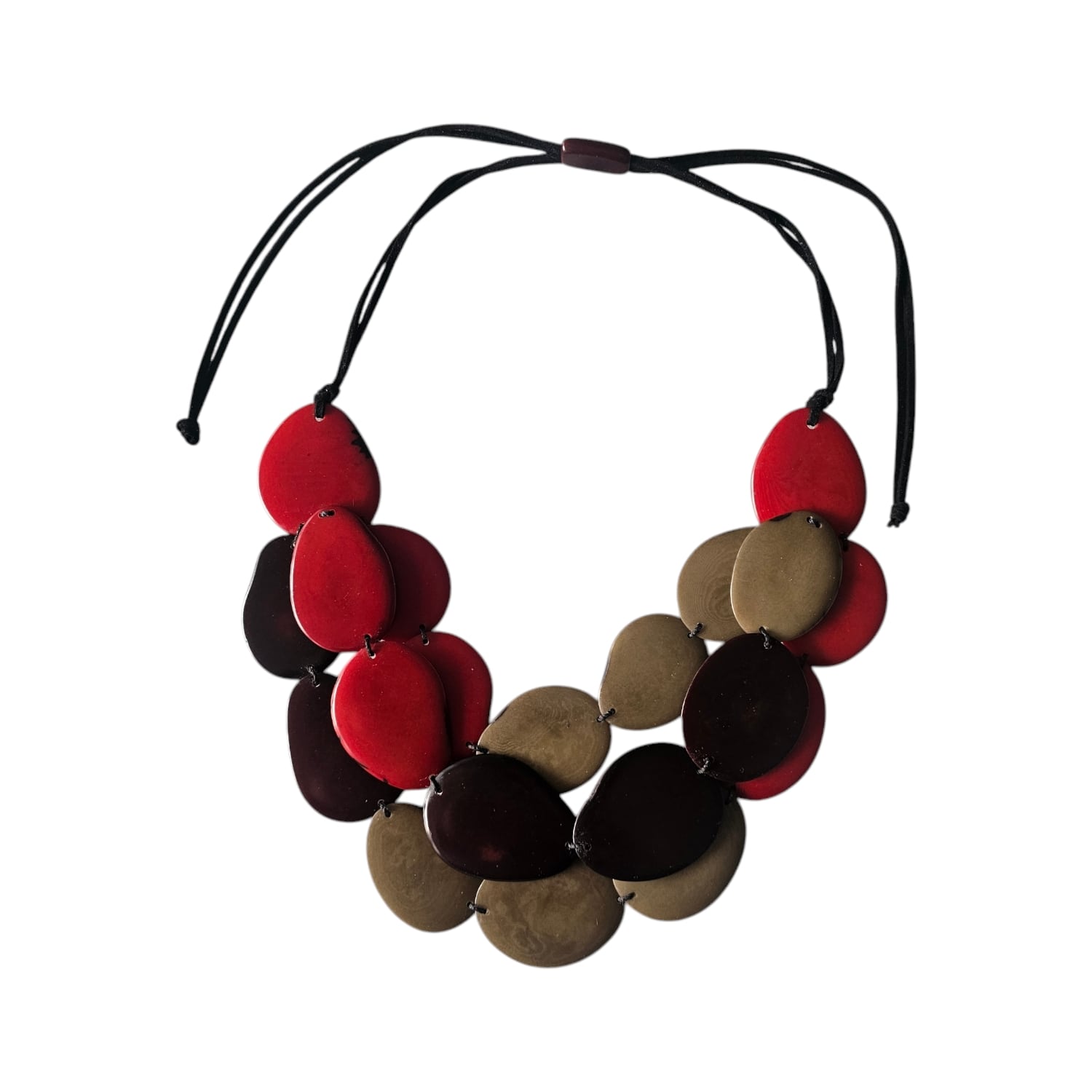Tagua Necklace Red Garnet Taupe