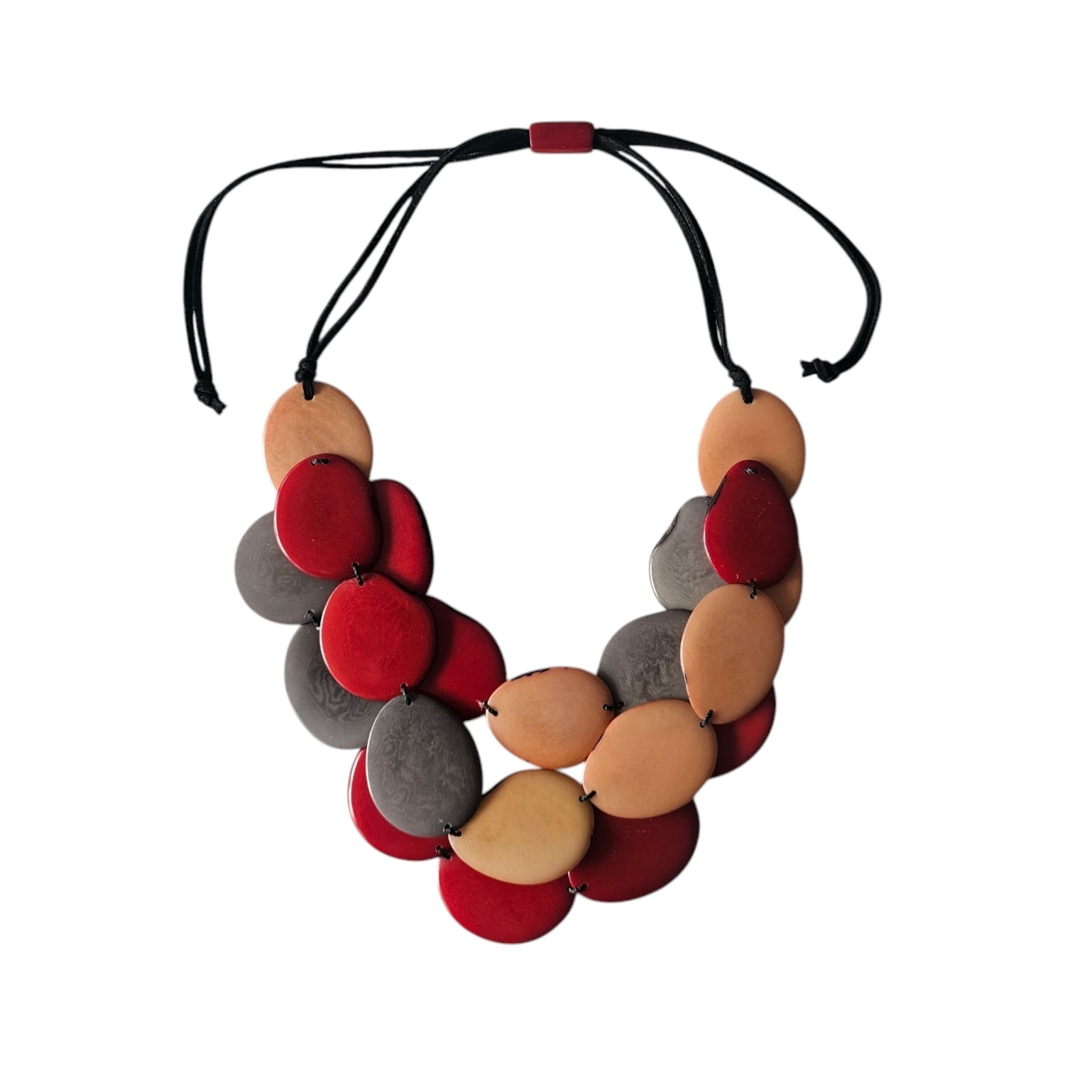 Tagua Necklace Salmon Red And Grey