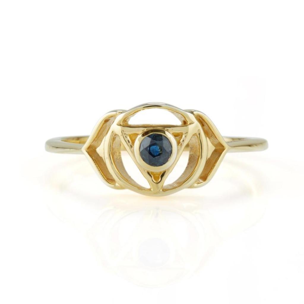 Third Eye Chakra Gold Vermeil Ring - Sapphire