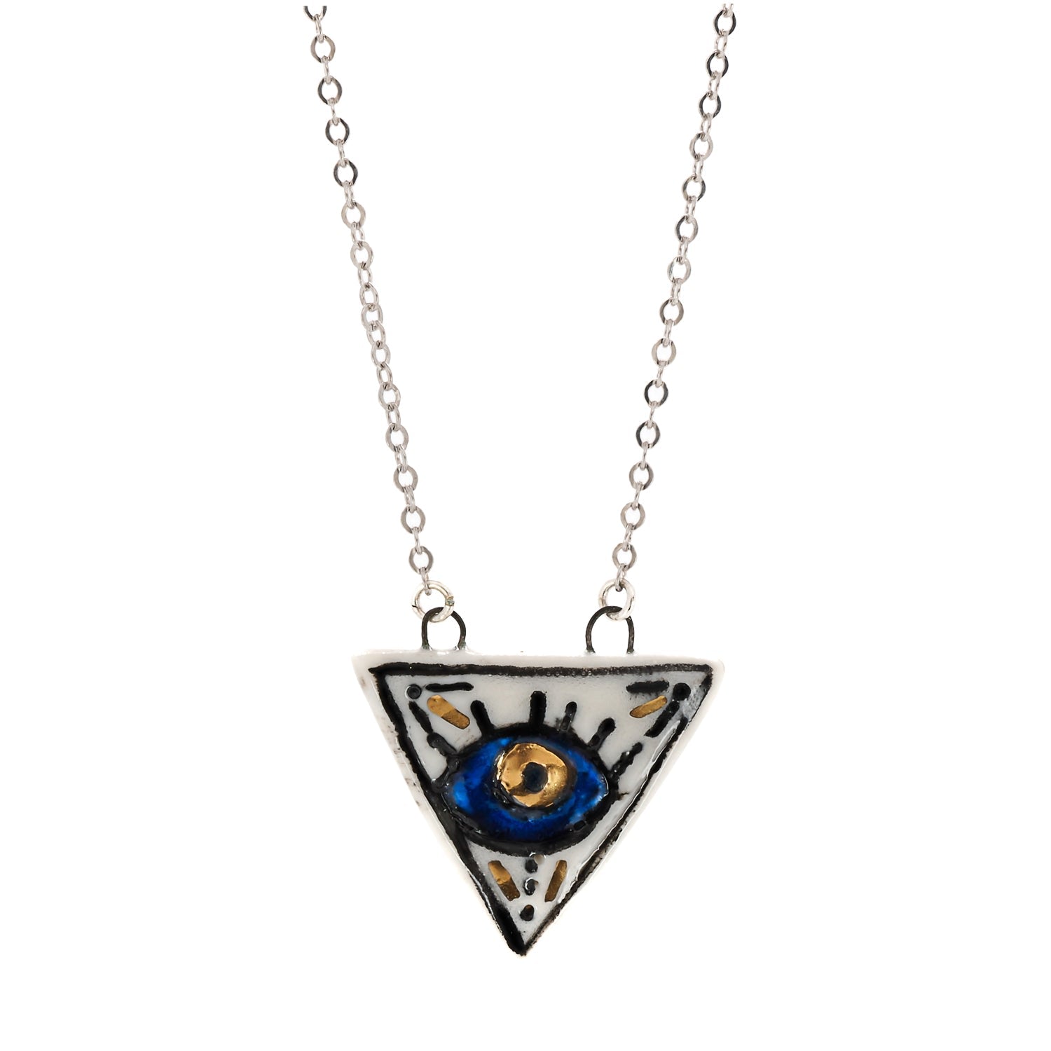 Talisman Evil Eye Hand Painted Silver Charm Necklace - Silver