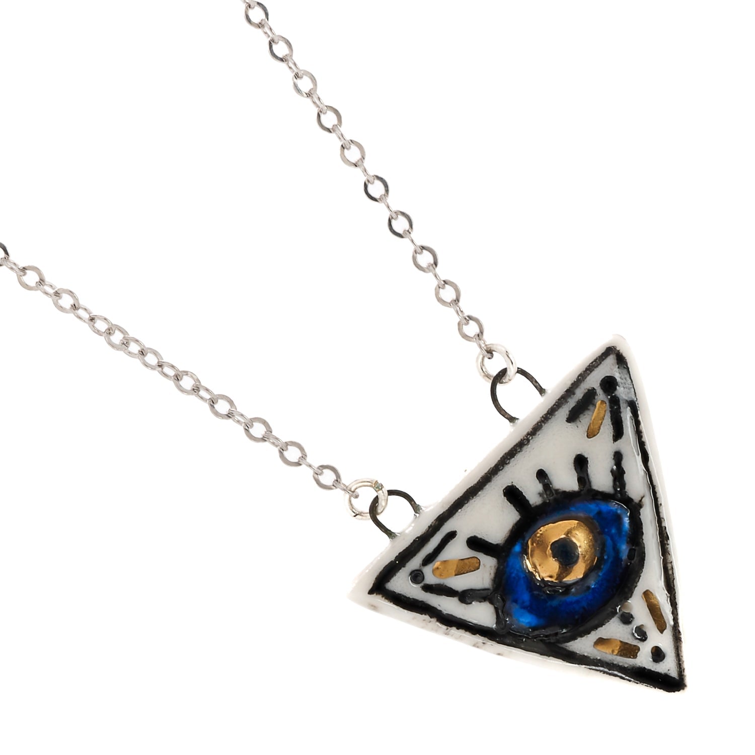 Talisman Evil Eye Hand Painted Silver Charm Necklace - Silver