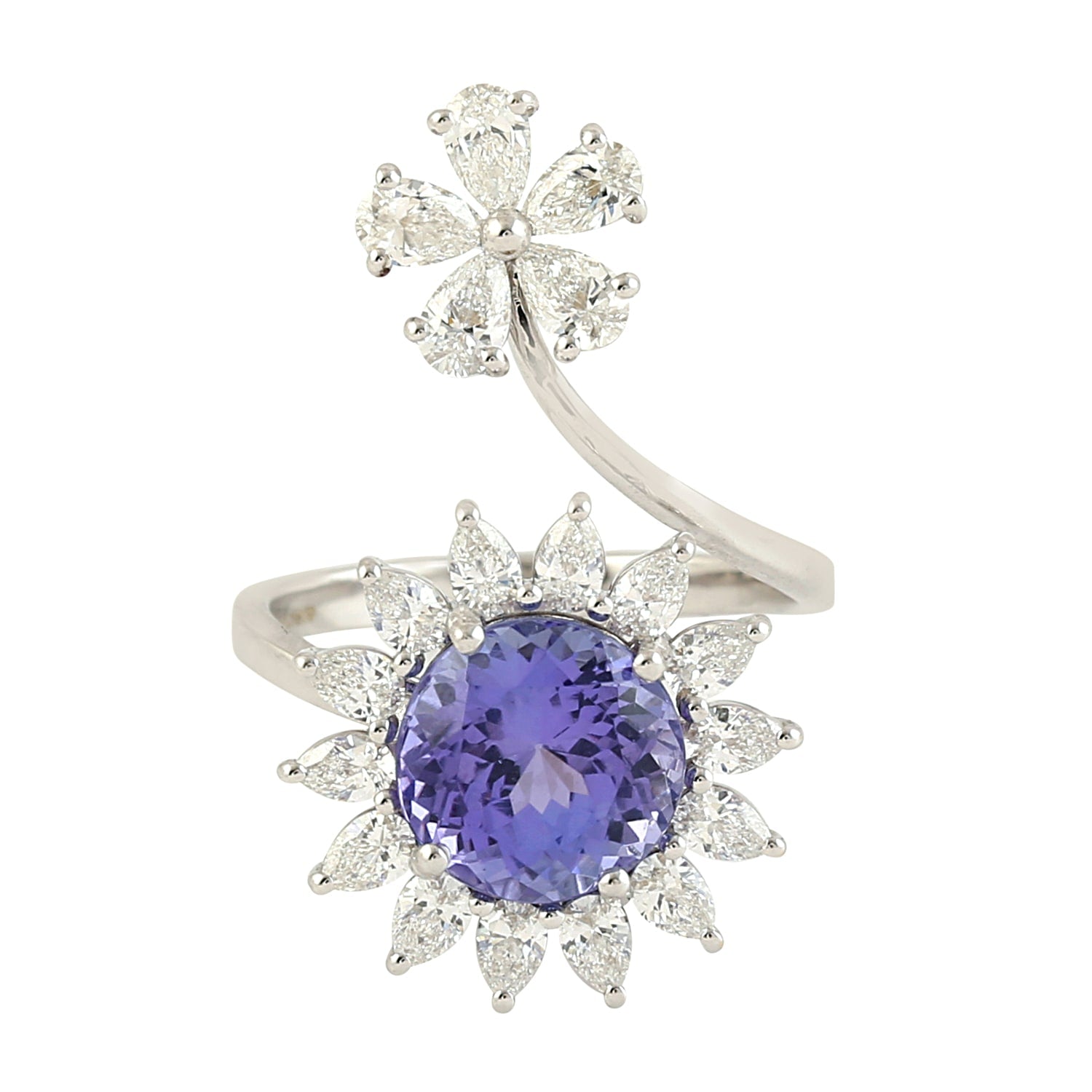 Tanzanite & Diamond Floral Wrap Ring In 14K White Gold'