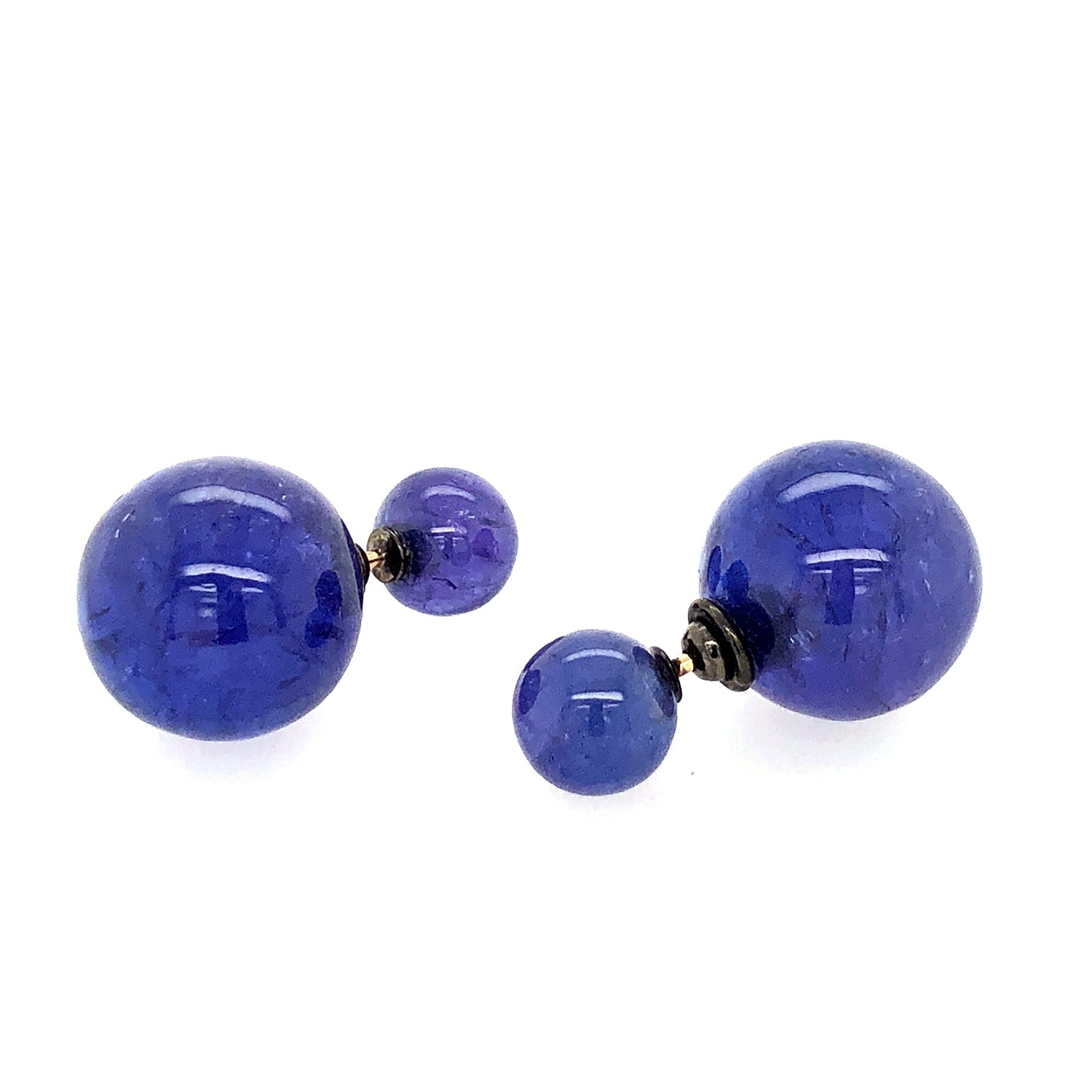 Tanzanite Gemstone Double Side Tunnel Earrings In 18K Yellow Gold