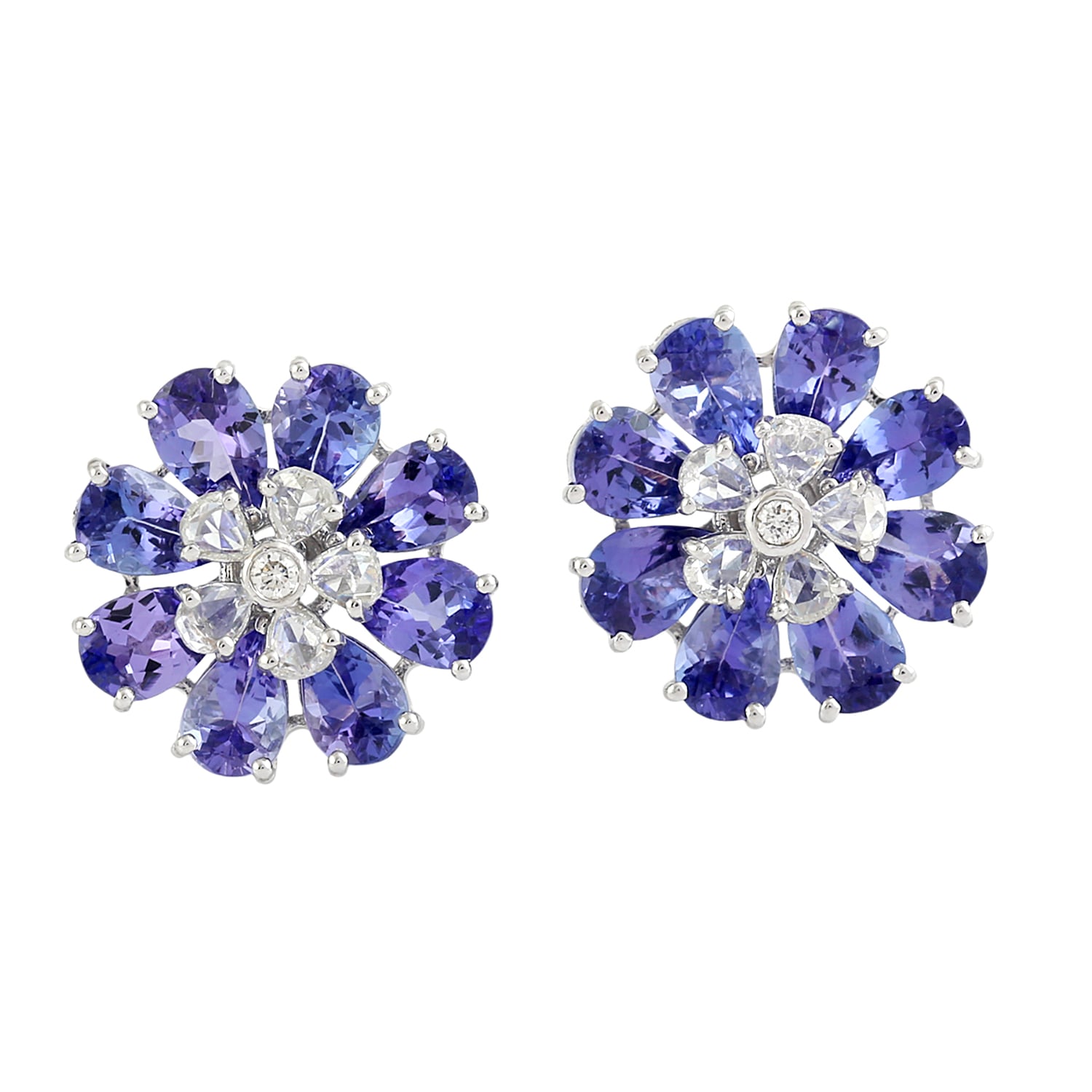 Natural Tanzanite & Rose Cut Diamond Ear Jacket Earrings In White Gold