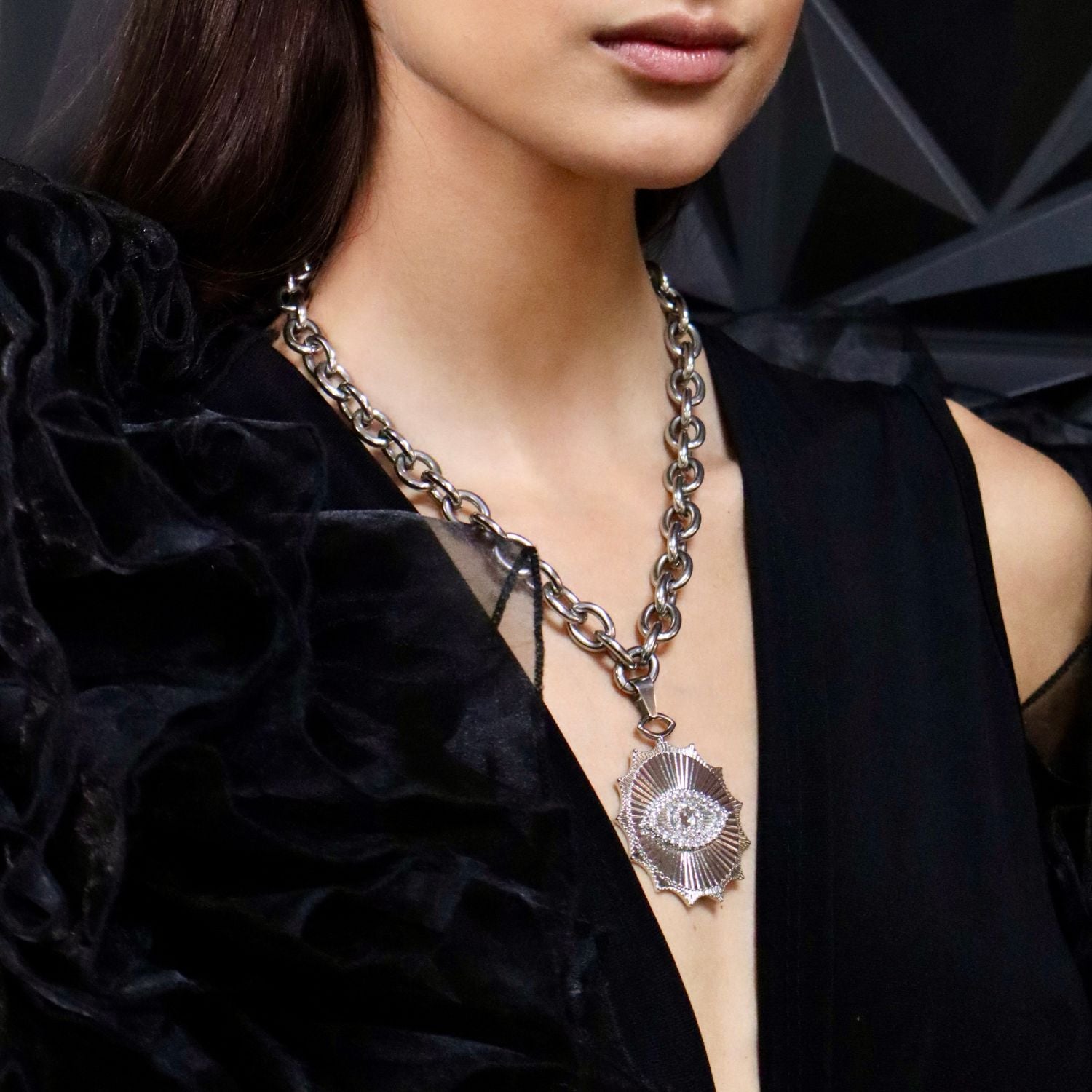 Tatiana Evil Eye Amulet Necklace White Gold