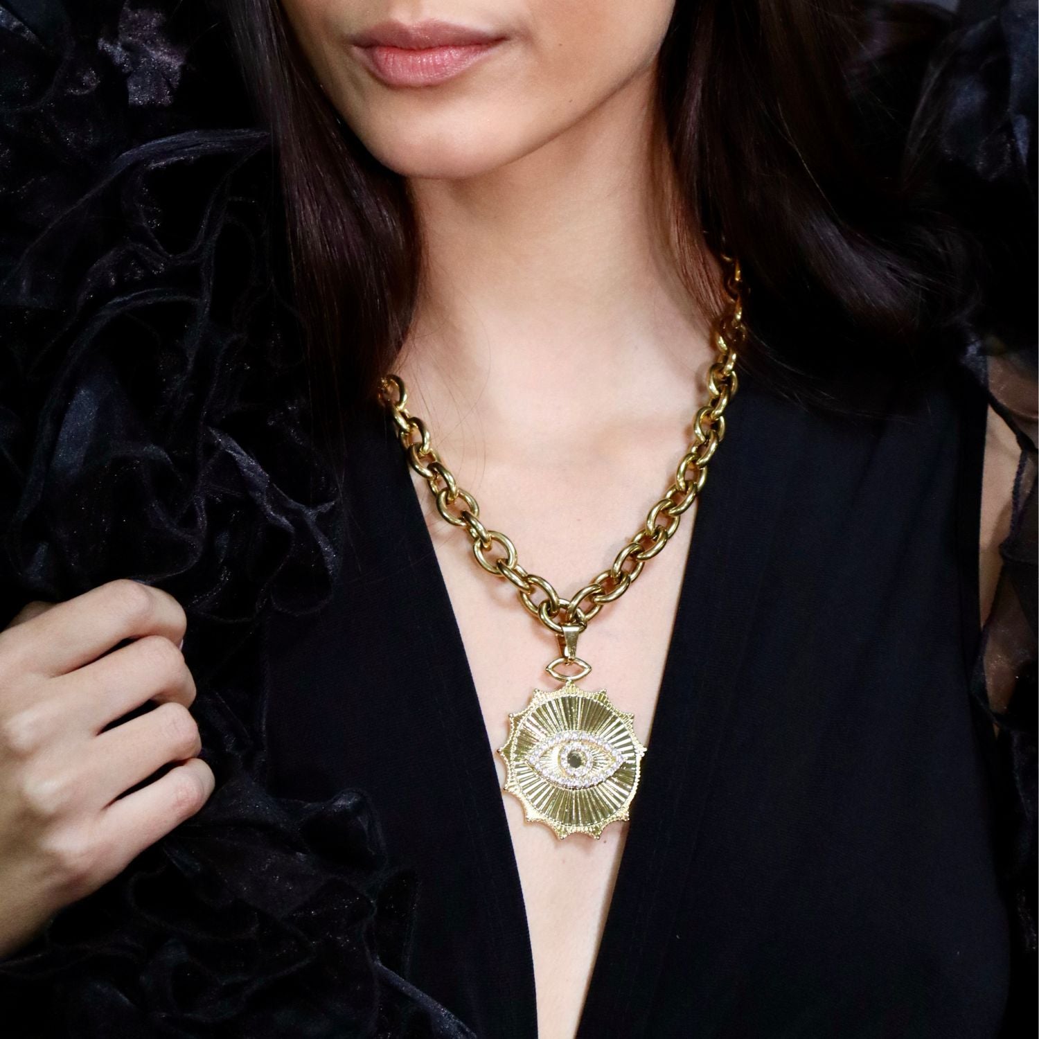 Tatiana Evil Eye Amulet Necklace Yellow Gold