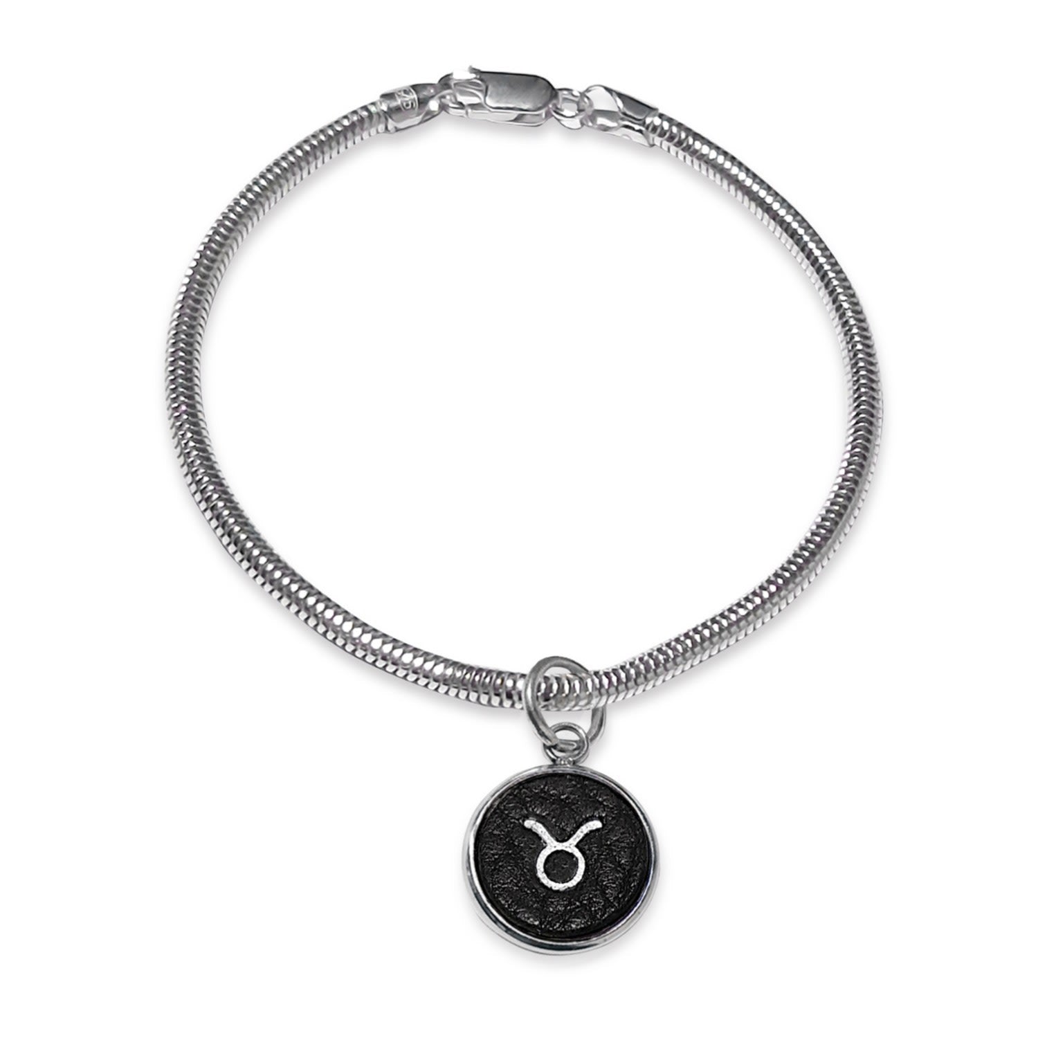 Taurus Zodiac Astrolab Leather & Sterling Silver Bracelet