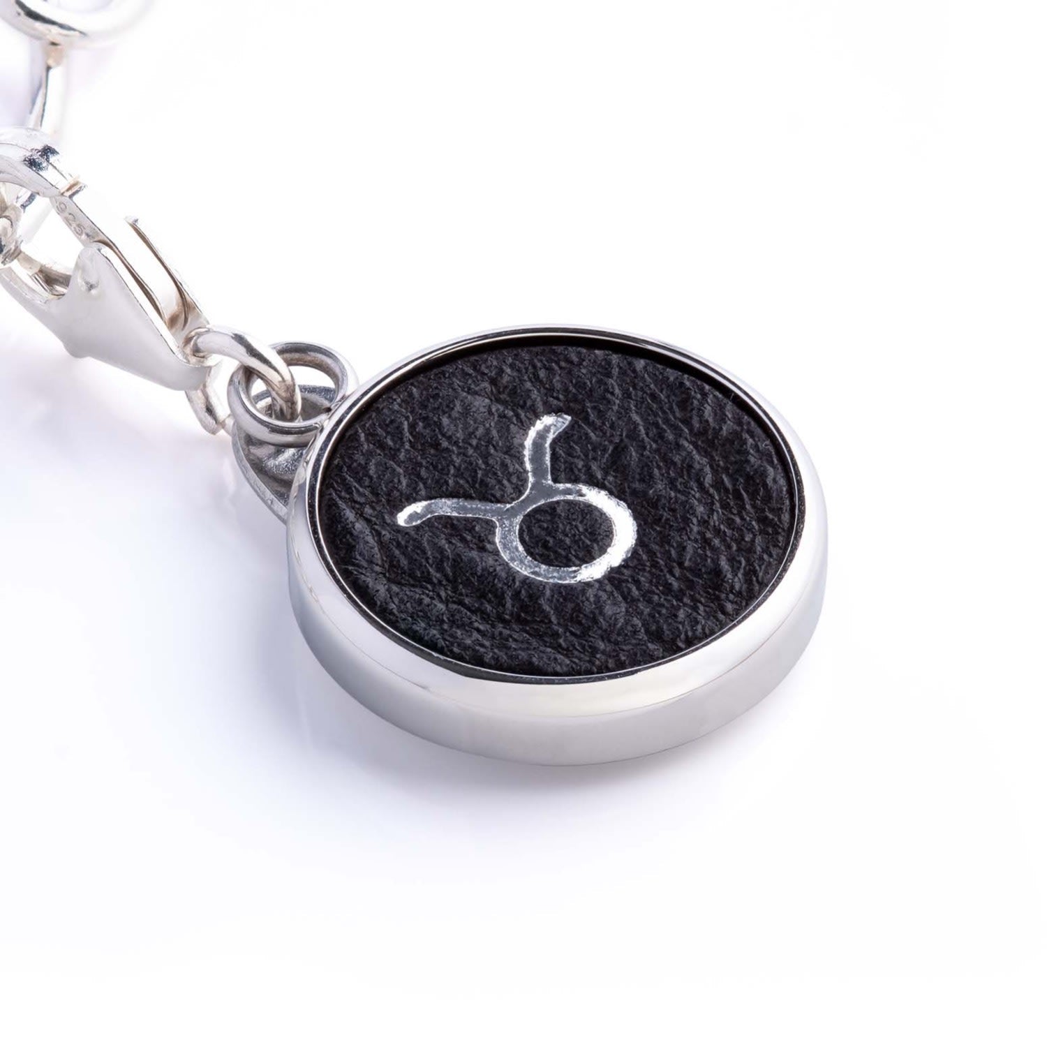 Taurus Zodiac Sterling Silver & Leather Curb Bracelet
