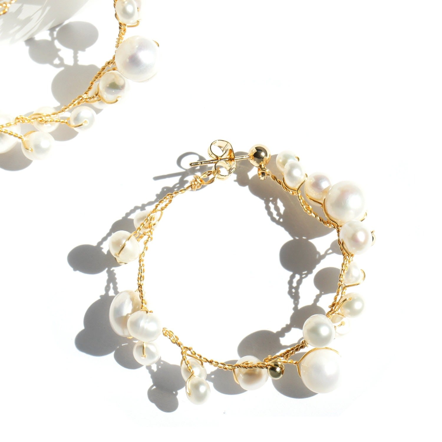 Soft Rime Freshwater Pearl Hoop Earrings