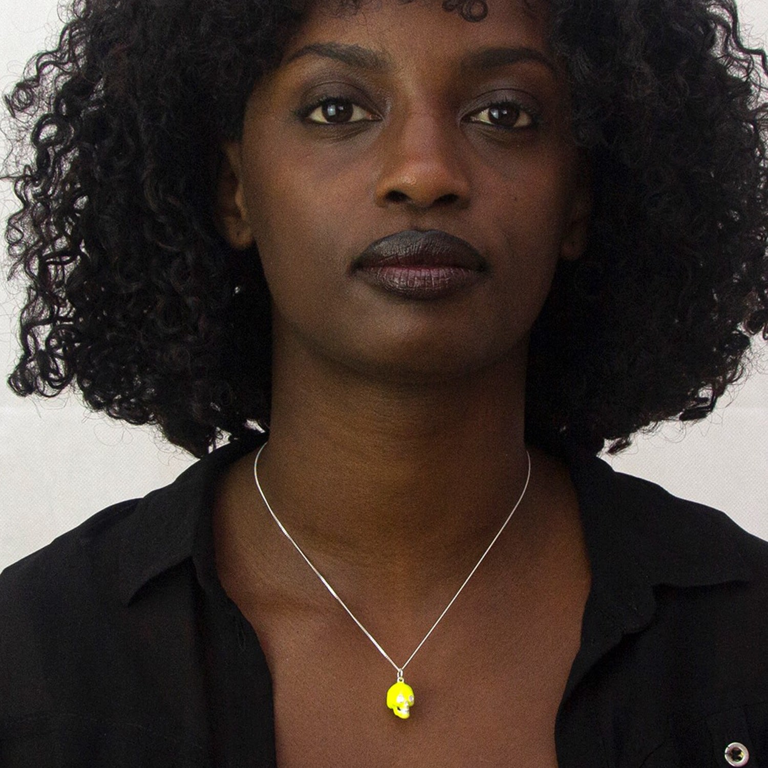 Neon Lime Green & Sterling Silver Mini Skull On Silver Chain