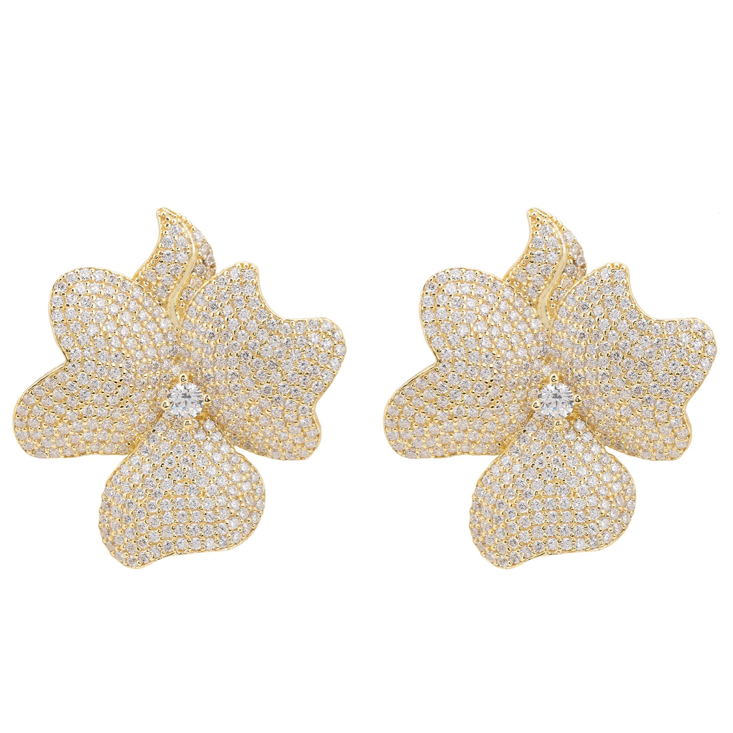Flower Large Stud Earrings Gold