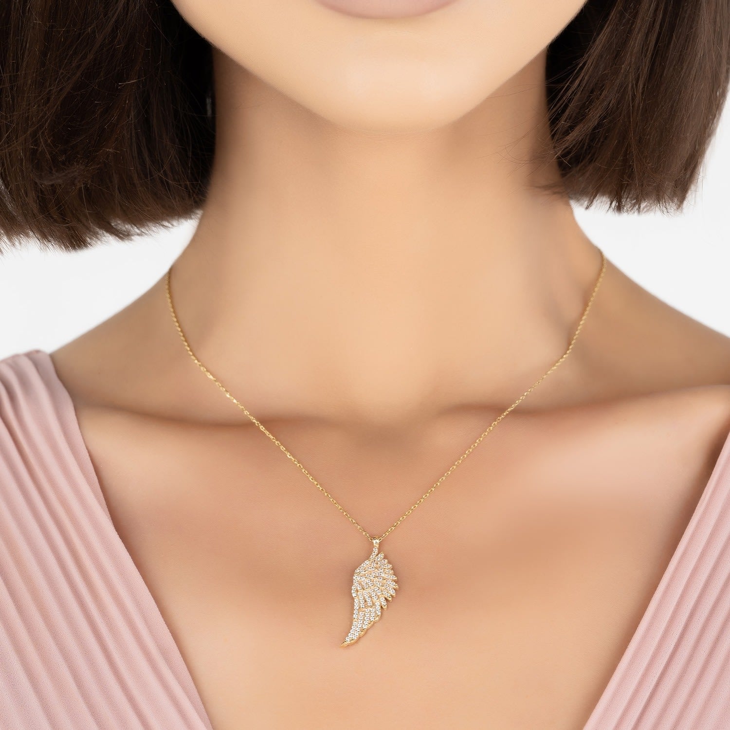 Large Angel Wing Necklace Gold
