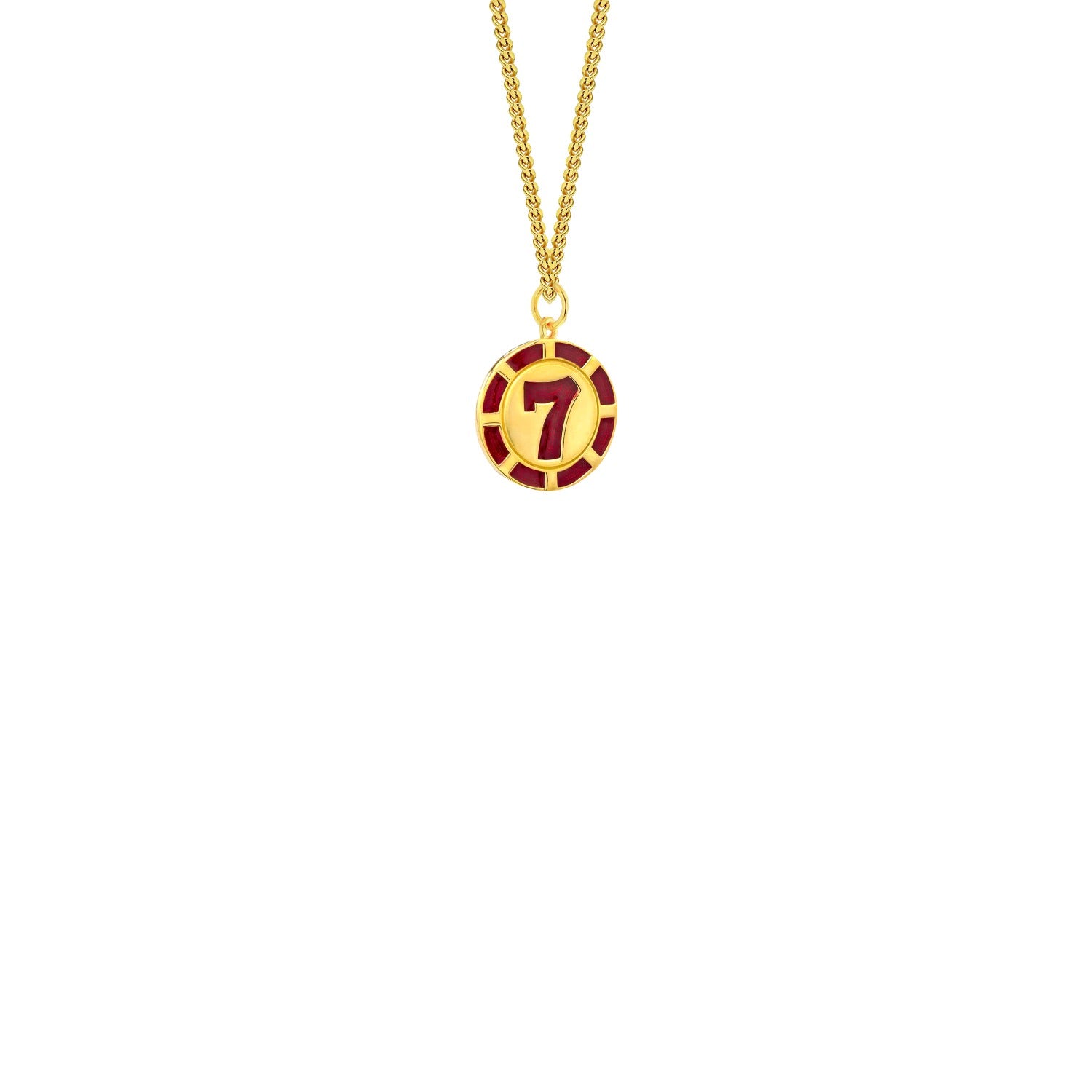 18Kt Gold Plated & Red Enamel 7 Poker Chip Mini Pendant